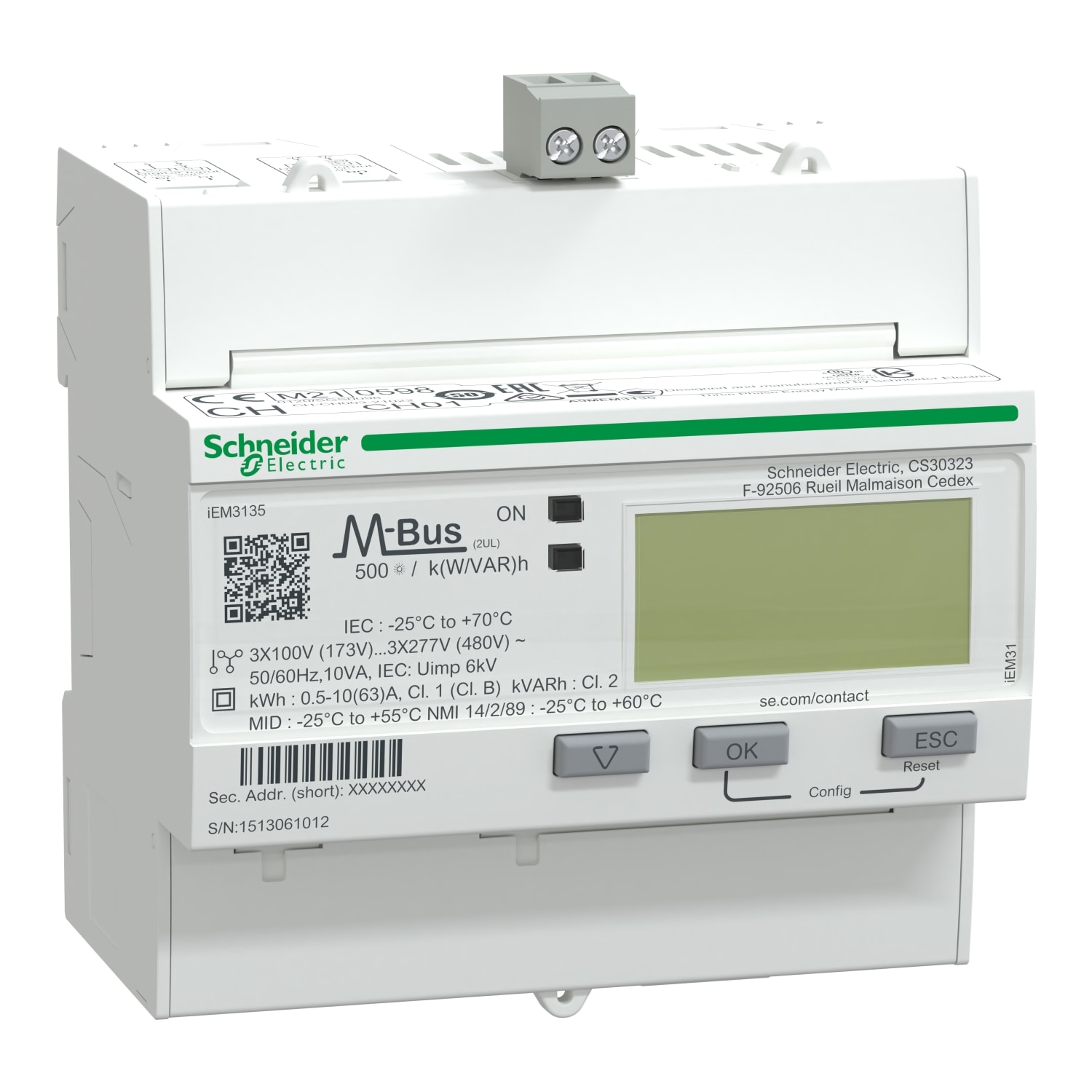 SCHNEIDER ELECTRIC - Contatore energia iEM3135 - 3P+N -inserzione diretta 63A -M-Bus - MID