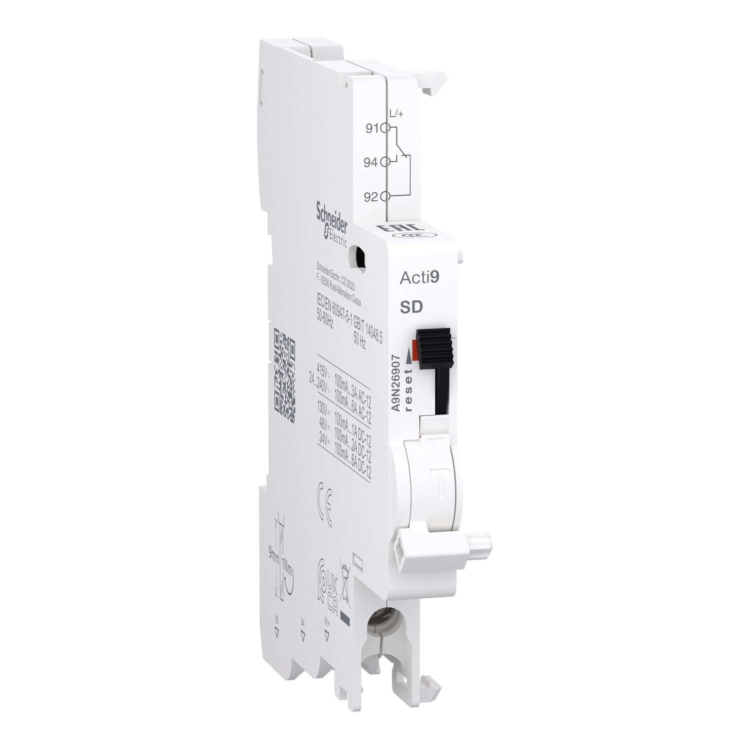 SCHNEIDER ELECTRIC - Contatto ausiliario Acti9 SD per C120, C60H-DC, C60PV-DC, C60NA-DC, SW60-DC, 100mA to 6A, connessione dal basso