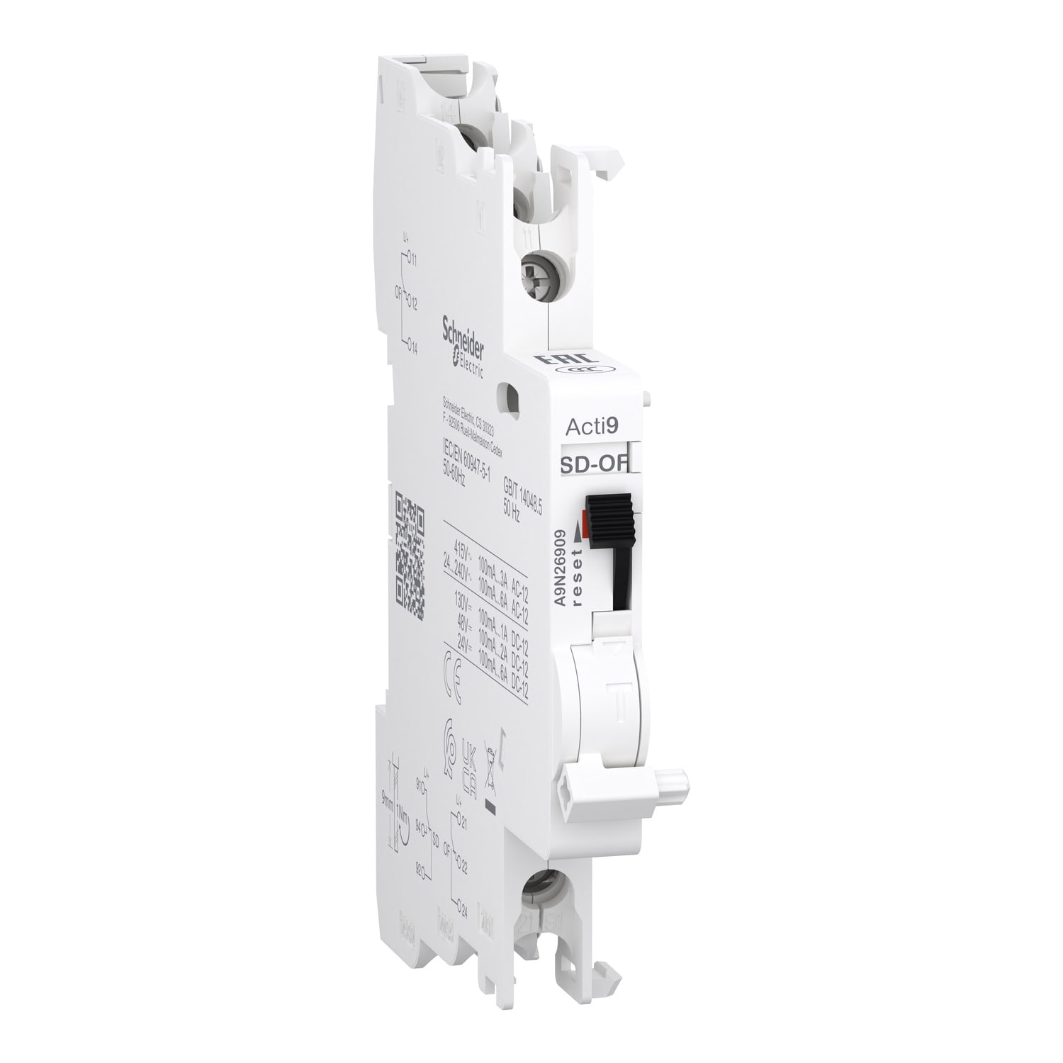 SCHNEIDER ELECTRIC - Contatto ausiliario Acti9&nbsp;OF+OF/SD&nbsp;per C120, C60H-DC, C60PV-DC, C60NA-DC, SW60-DC, 100mA to 6A, connessione dall'alto e dal basso