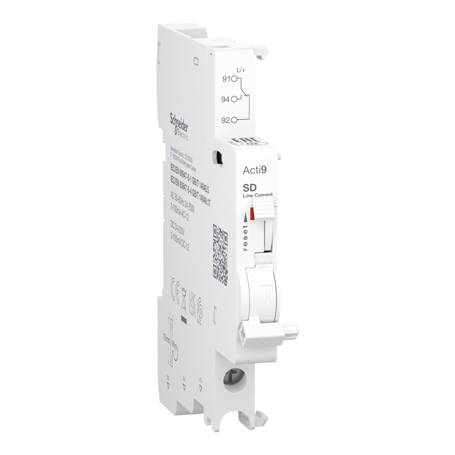 SCHNEIDER ELECTRIC - Contatto ausiliario Acti9&nbsp;SD&nbsp;per C120, C60H-DC, C60PV-DC, C60NA-DC, SW60-DC, 2mA to 100mA, connessione dal basso