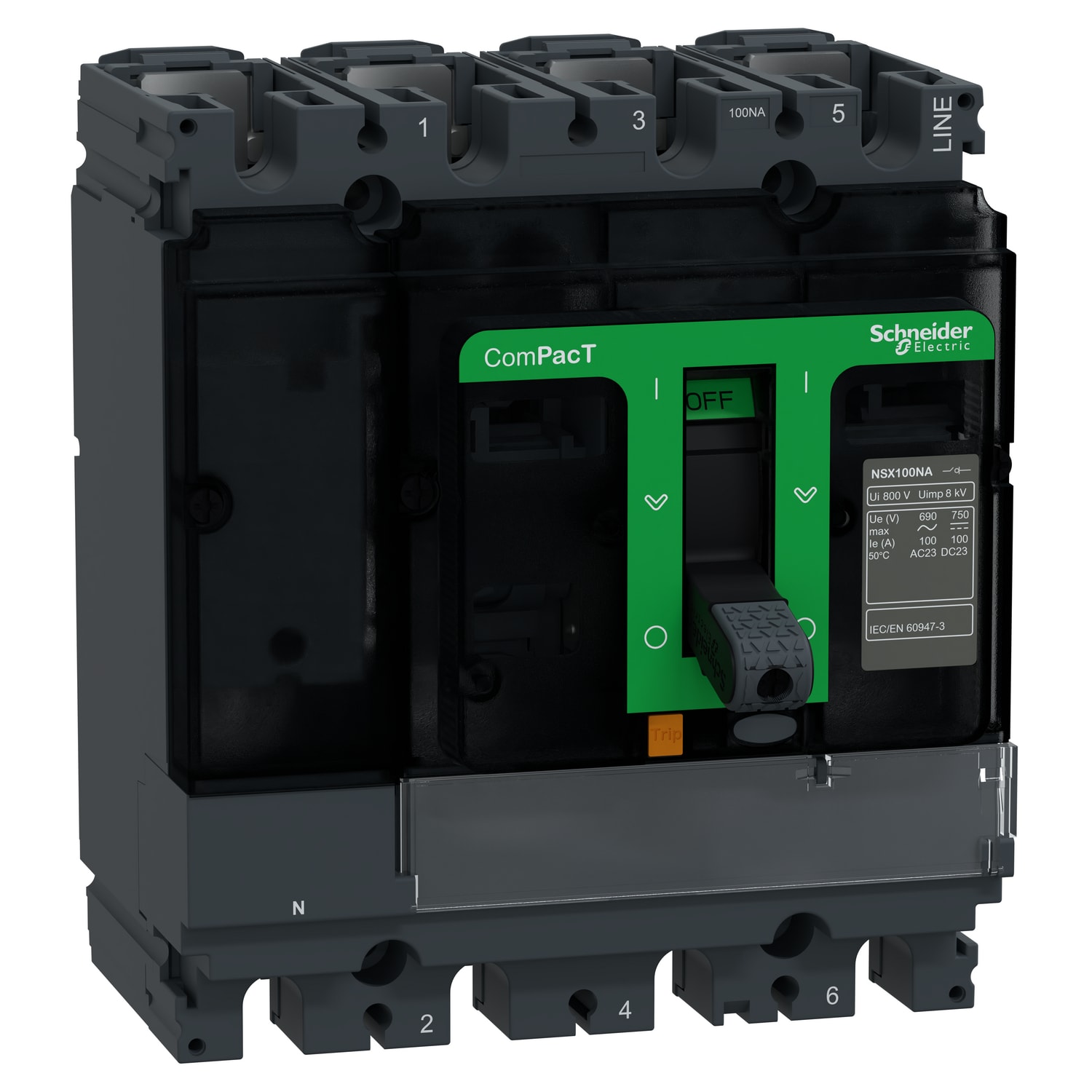 SCHNEIDER ELECTRIC - Sezionatore, ComPacT NSX100NA, 4 poli, corrente termica Ith 100A