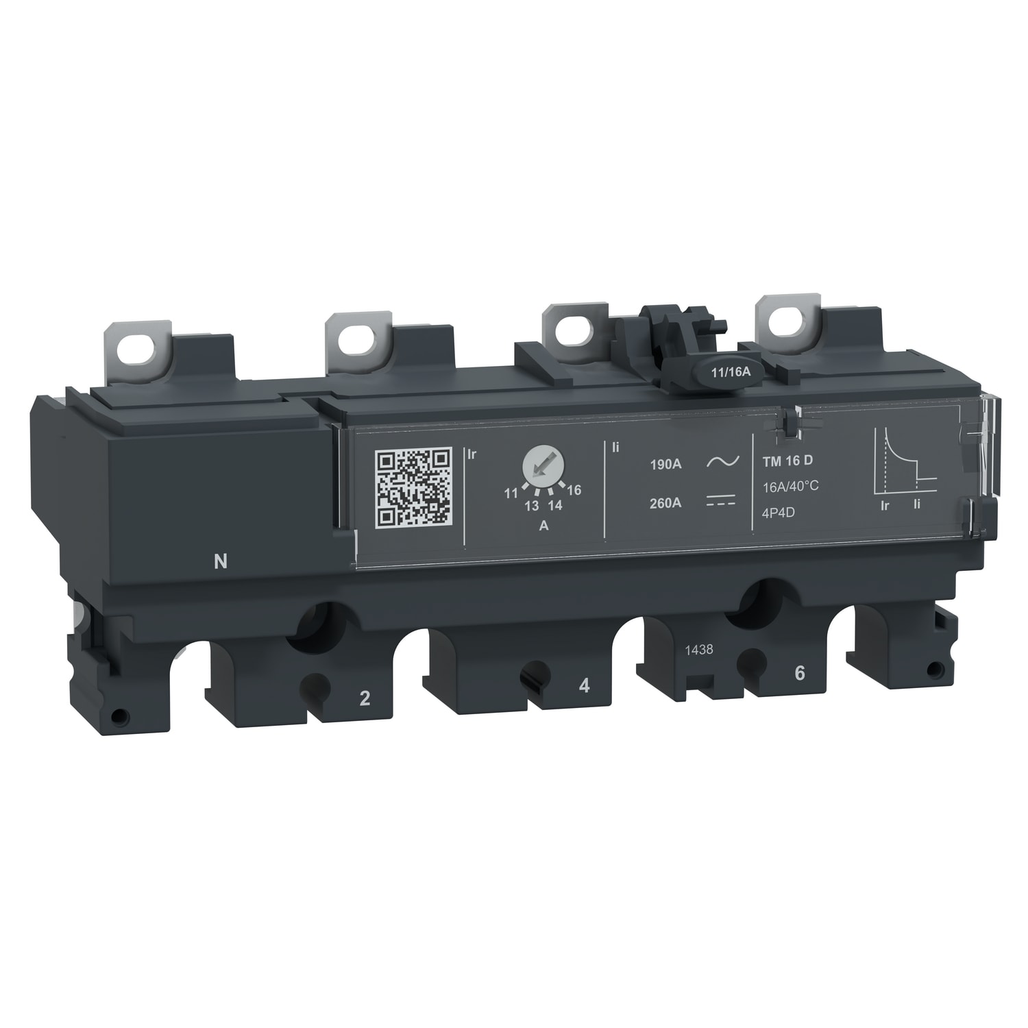 SCHNEIDER ELECTRIC - Sganciatore TM16D, ComPacT NSX100, 4 poli 4D (neutro totalmente protetto), protezioni magnetotermiche, valore nominale 16A