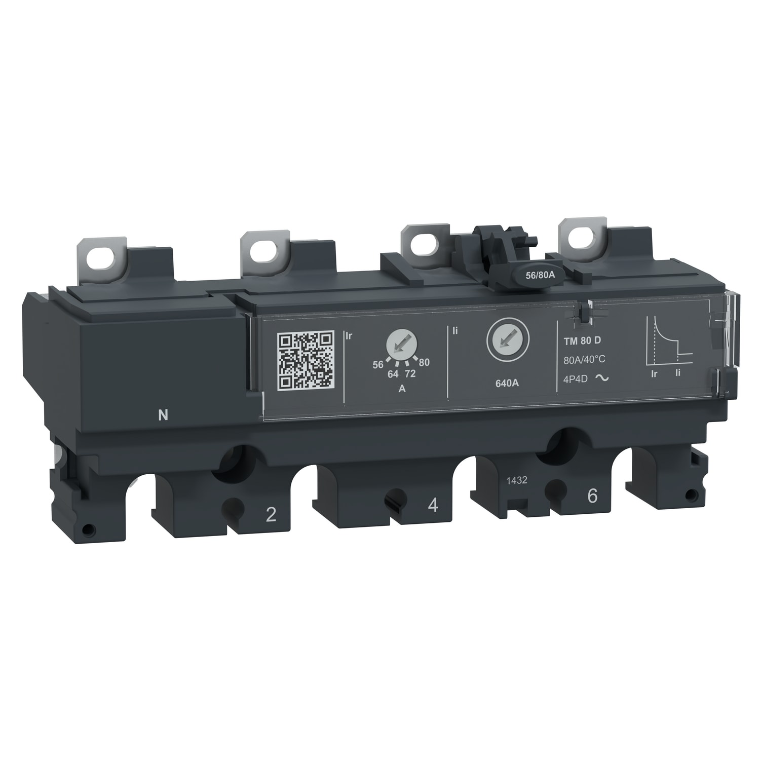 SCHNEIDER ELECTRIC - Sganciatore TM80DC, ComPacT NSX100 DC, 4 poli, protezioni magnetotermiche, valore nominale 80A