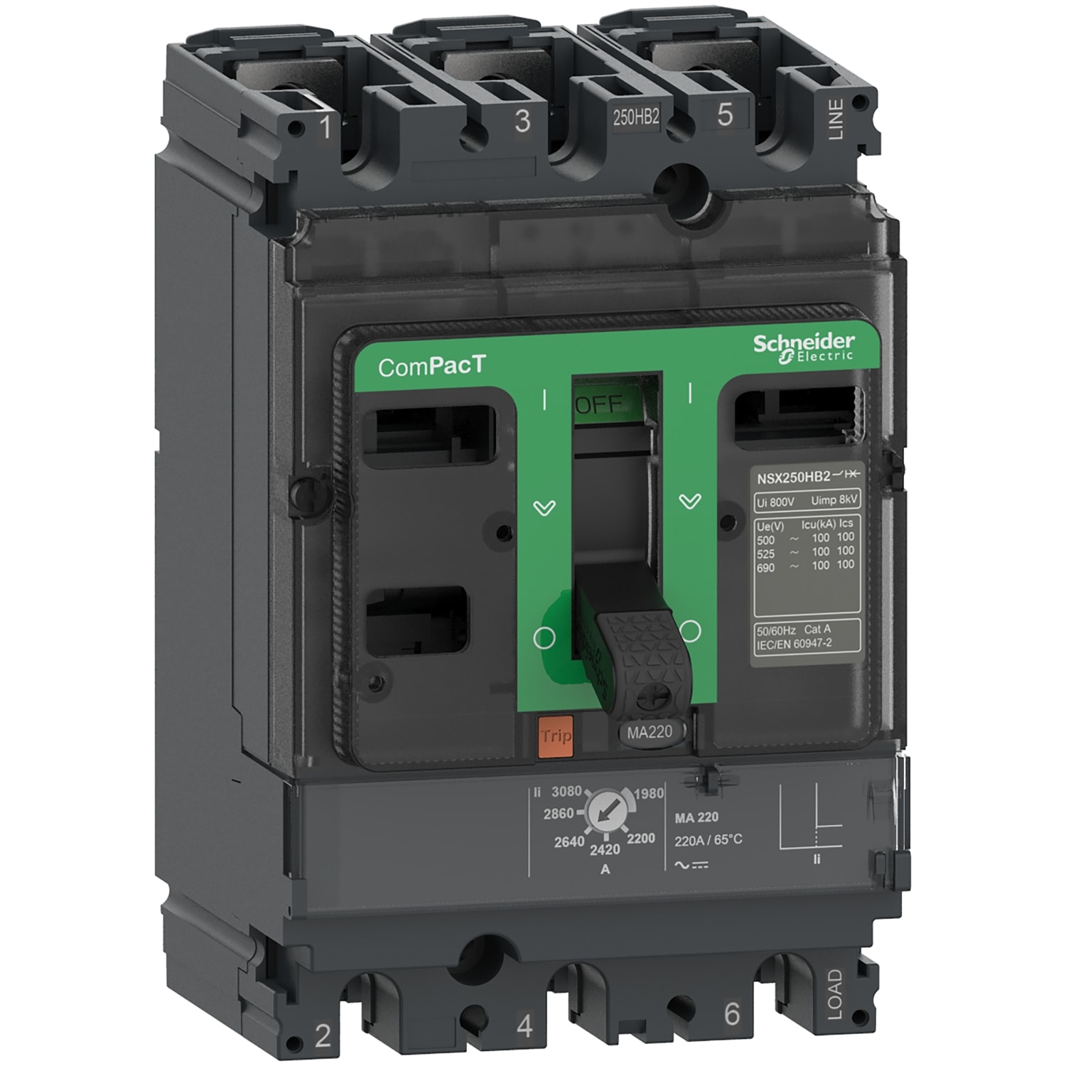 SCHNEIDER ELECTRIC - Interruttore, ComPacT NSX100R, 200kA/415VAC, 3 poli, Sganciatore MA 50A