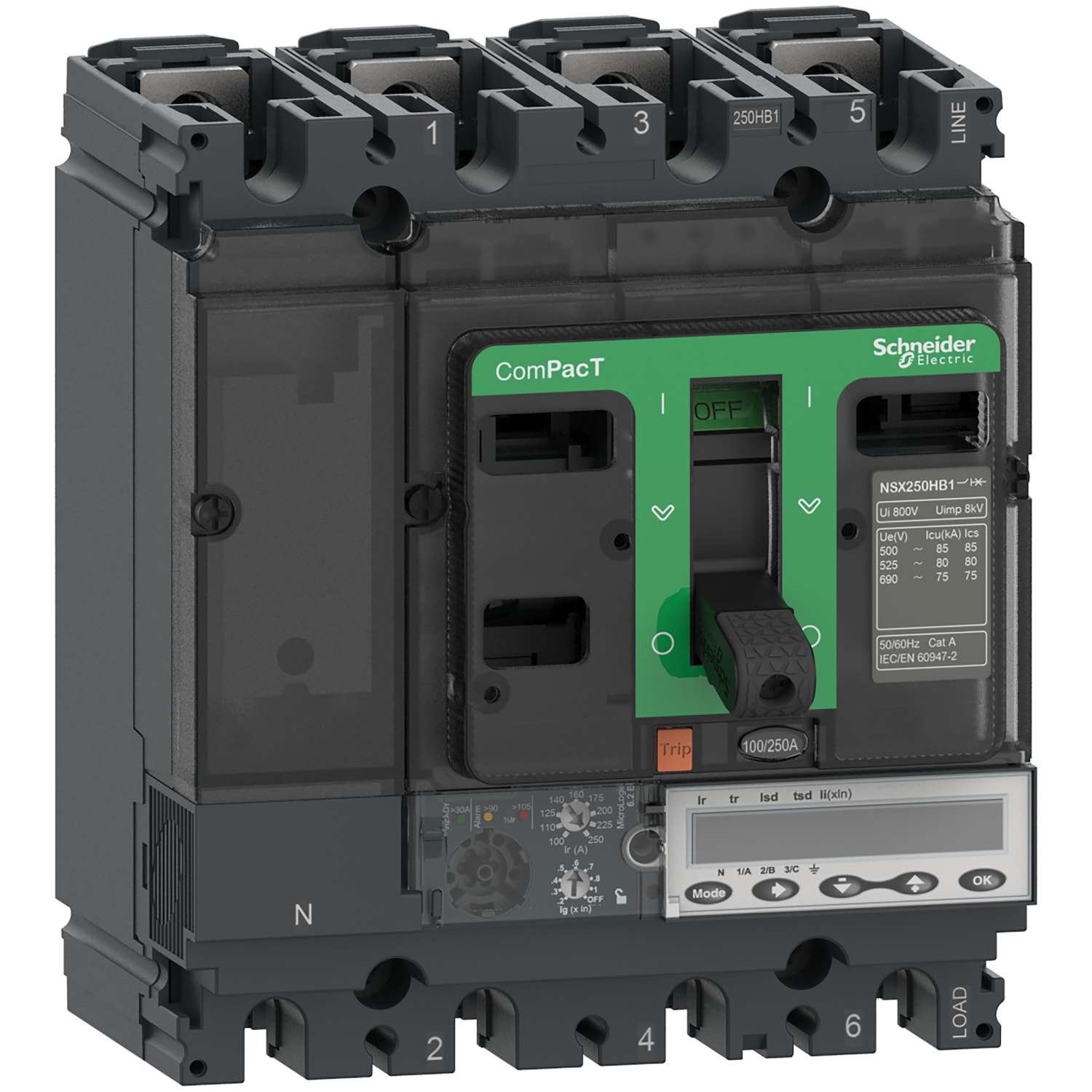 SCHNEIDER ELECTRIC - Interruttore, ComPacT NSX100R, 200kA/415VAC, 4 poli, Sganciatore MicroLogic 6.2E 40A