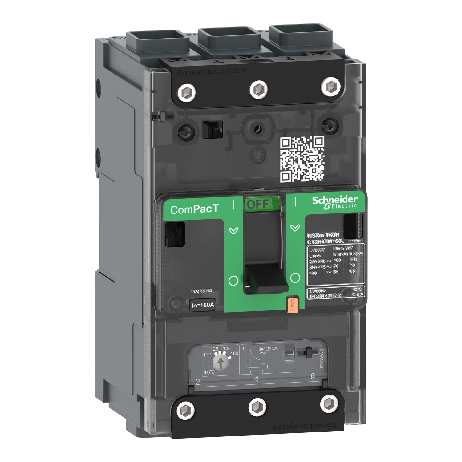 SCHNEIDER ELECTRIC - Interruttore, ComPacT NSXm 160H, 70kA/415VAC, 3 poli, Sganciatore TMD 160A, connettori EverLink