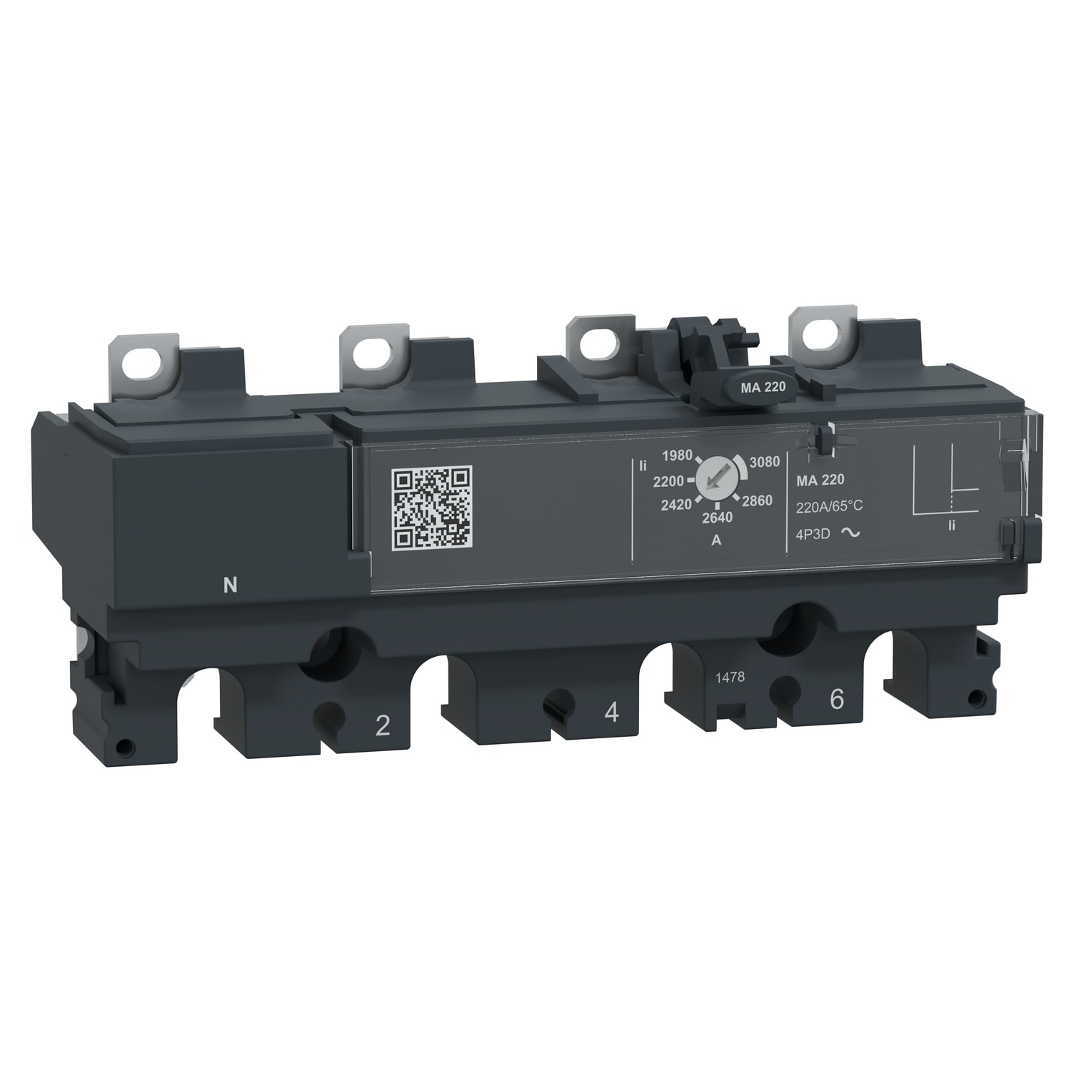 SCHNEIDER ELECTRIC - Sganciatore MA220, ComPacT NSX250, 4 poli 3D (neutro non protetto), magnetica, protezione motore, valore nominale 220A