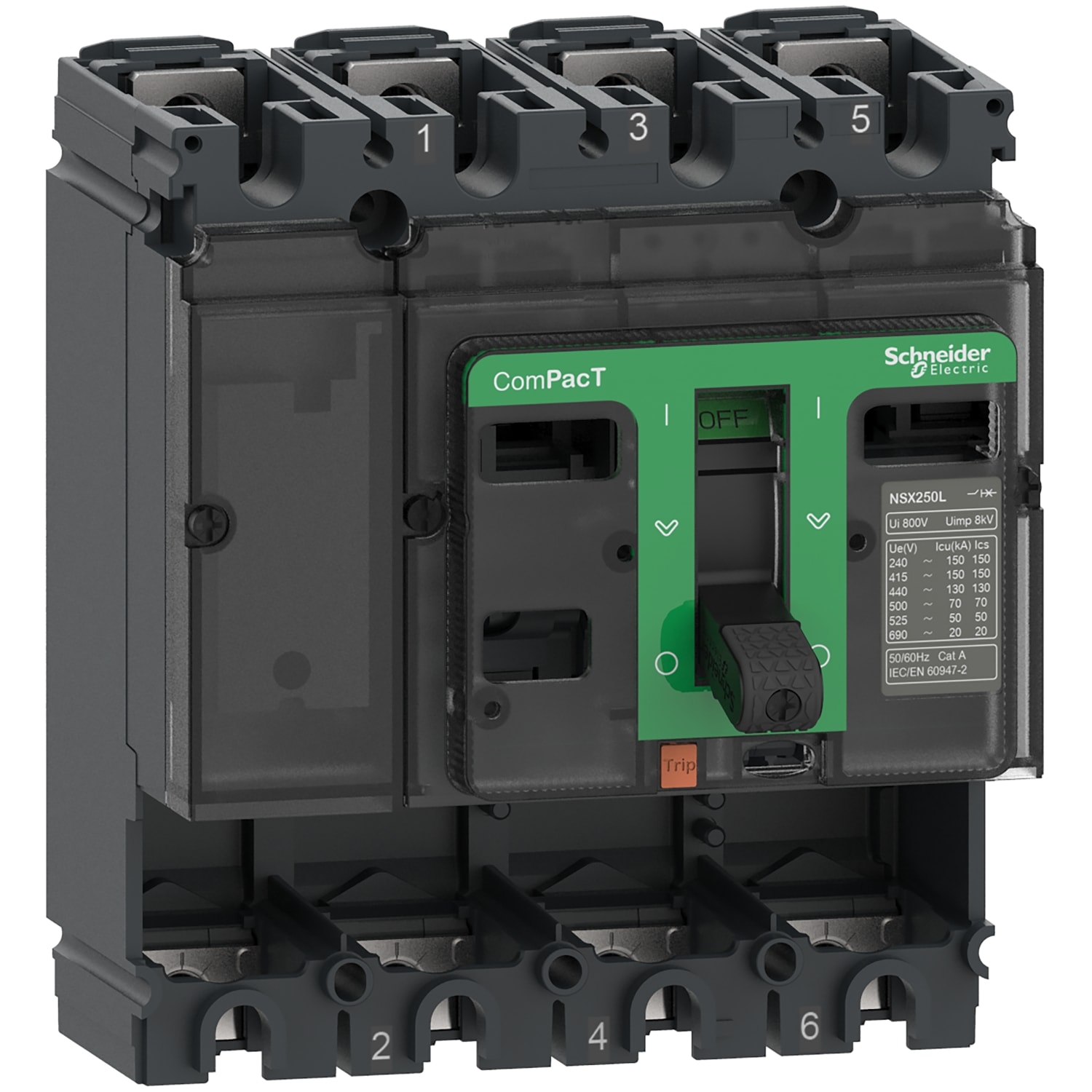 SCHNEIDER ELECTRIC - Base interruttore, ComPacT NSX250B, 25kA/415VAC, 4 poli, valore nominale telaio 250A, senza Sganciatore