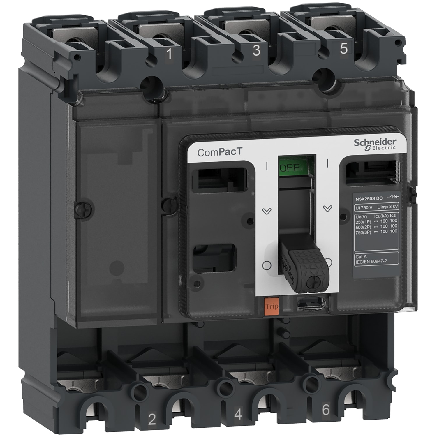 SCHNEIDER ELECTRIC - Base interruttore, ComPacT NSX250F DC, 36kA/750VDC, 4 poli, valore nominale telaio 250A, senza Sganciatore