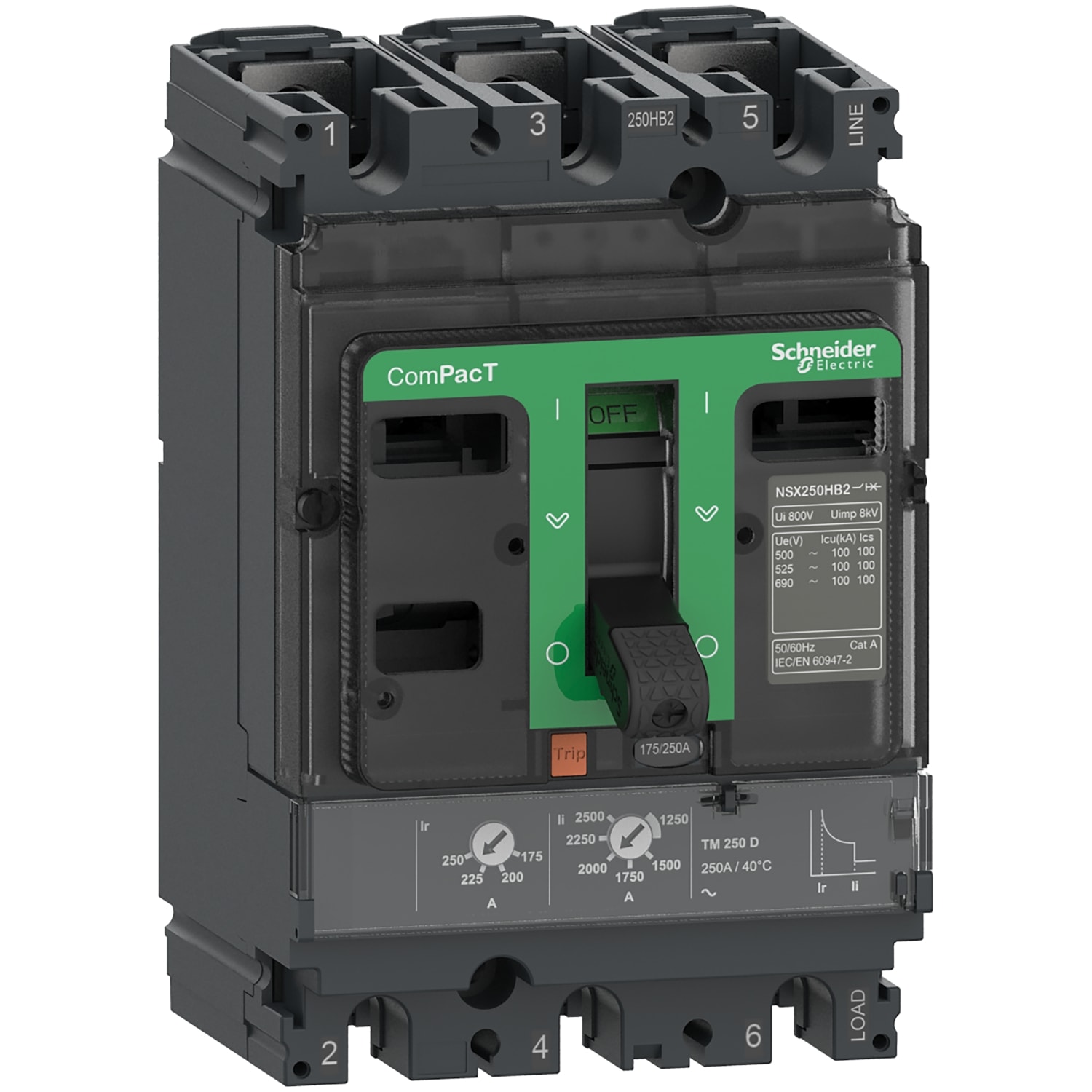 SCHNEIDER ELECTRIC - Interruttore, ComPacT NSX250HB1, 75kA/690VAC, 3 poli, Sganciatore TMD 160A