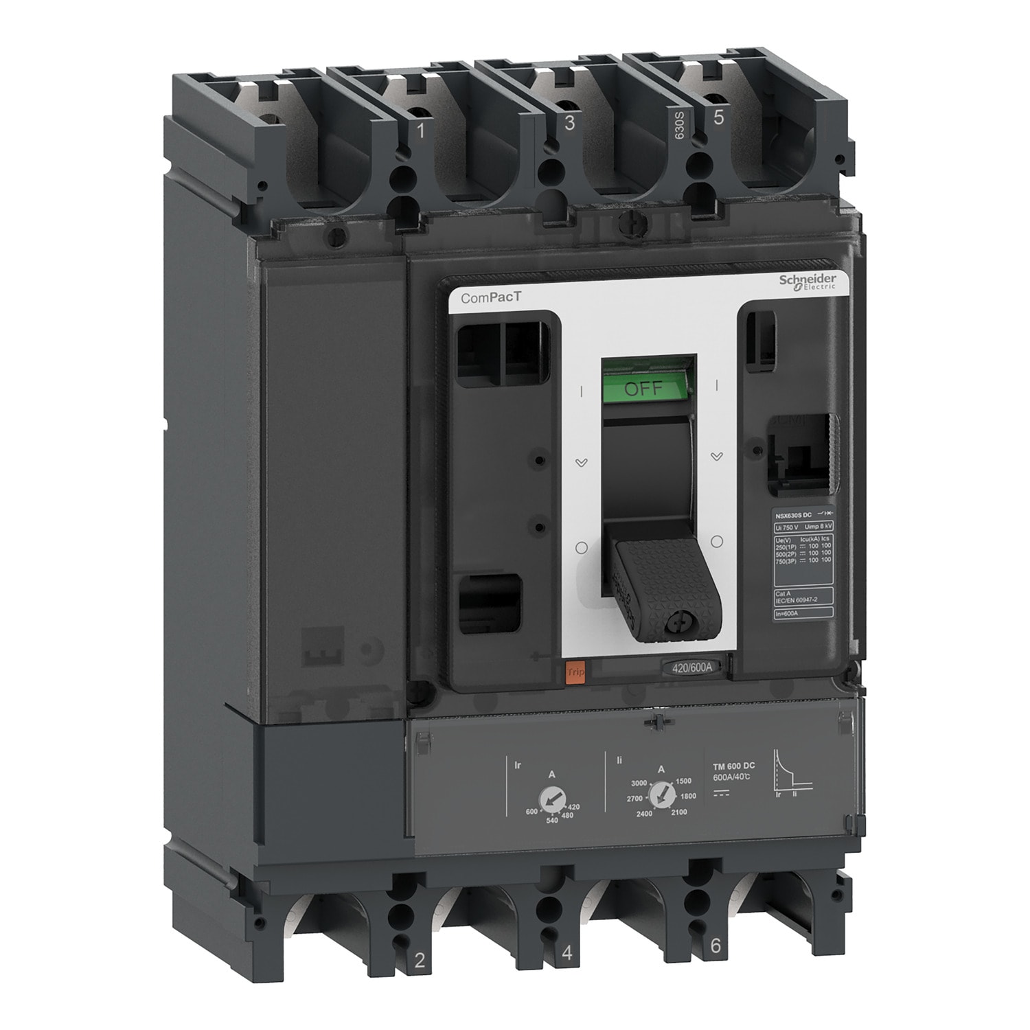 SCHNEIDER ELECTRIC - Interruttore, ComPacT NSX400F DC, 36kA/750VDC, 4 poli, Sganciatore TM-DC 400A