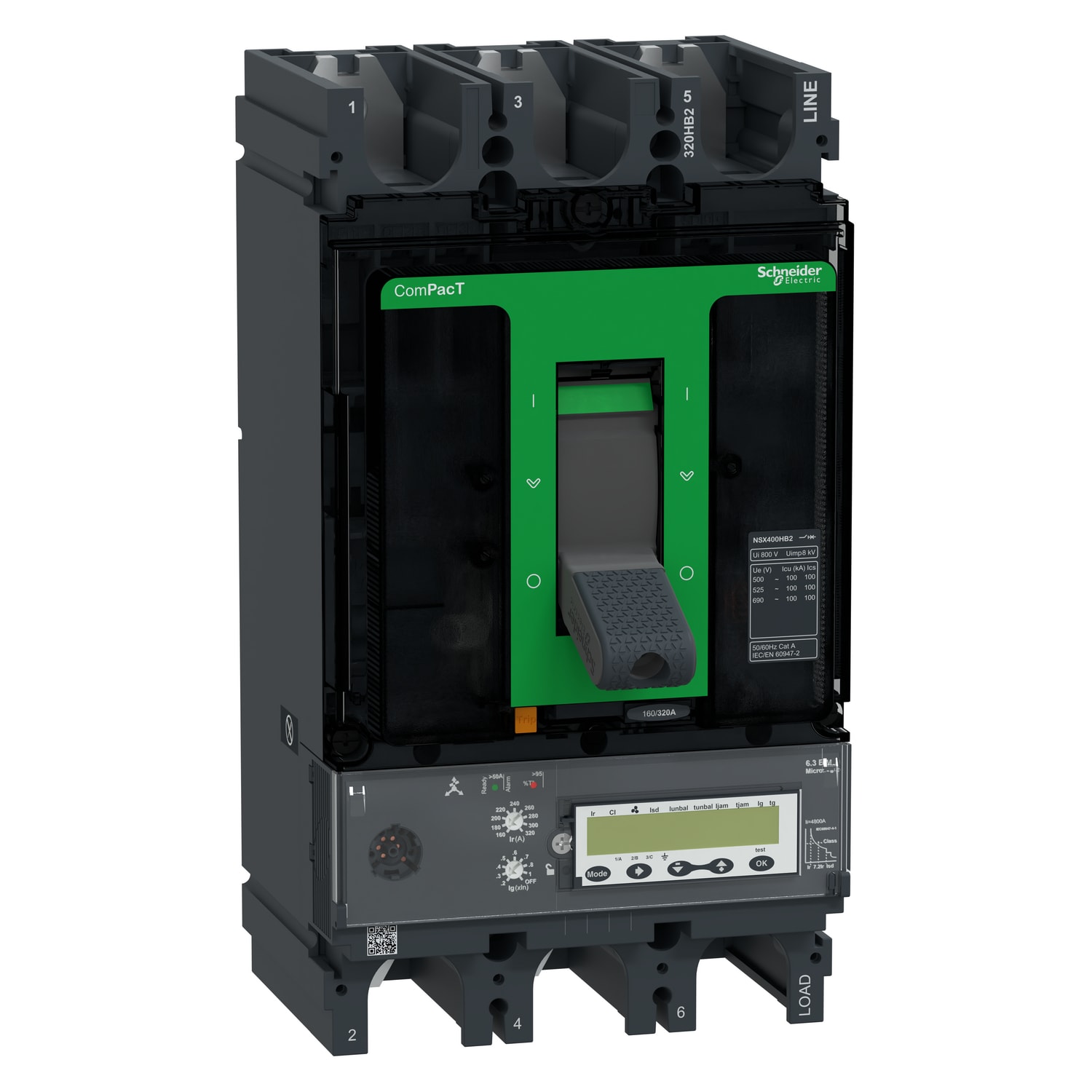 SCHNEIDER ELECTRIC - Interruttore, ComPacT NSX400HB2, 100kA/690VAC, 3 poli, Sganciatore MicroLogic 6.3E-M 320A