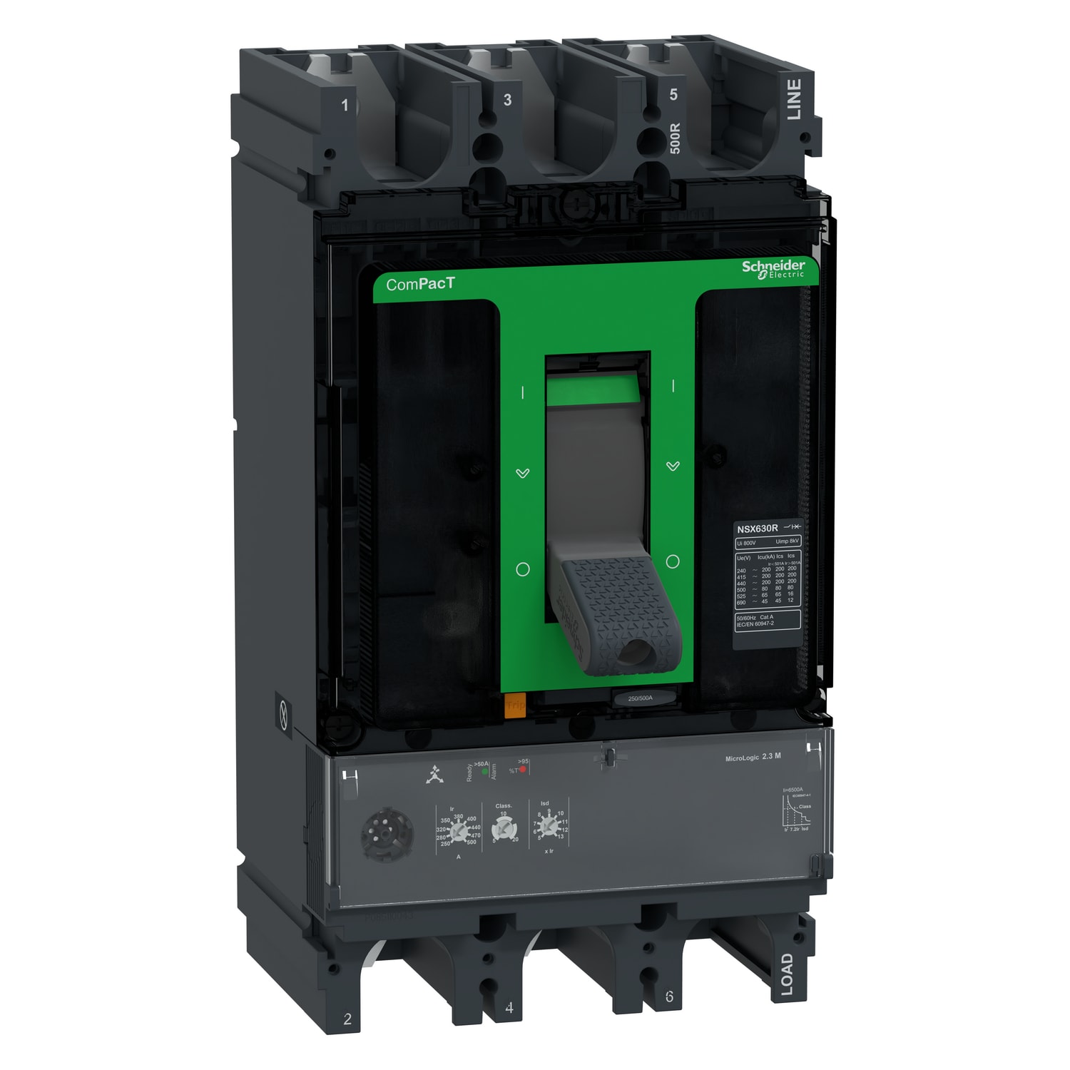 SCHNEIDER ELECTRIC - Interruttore, ComPact NSX630R, 200kA/415VAC, 3 poli, Sganciatore MicroLogic 2,3M 500A