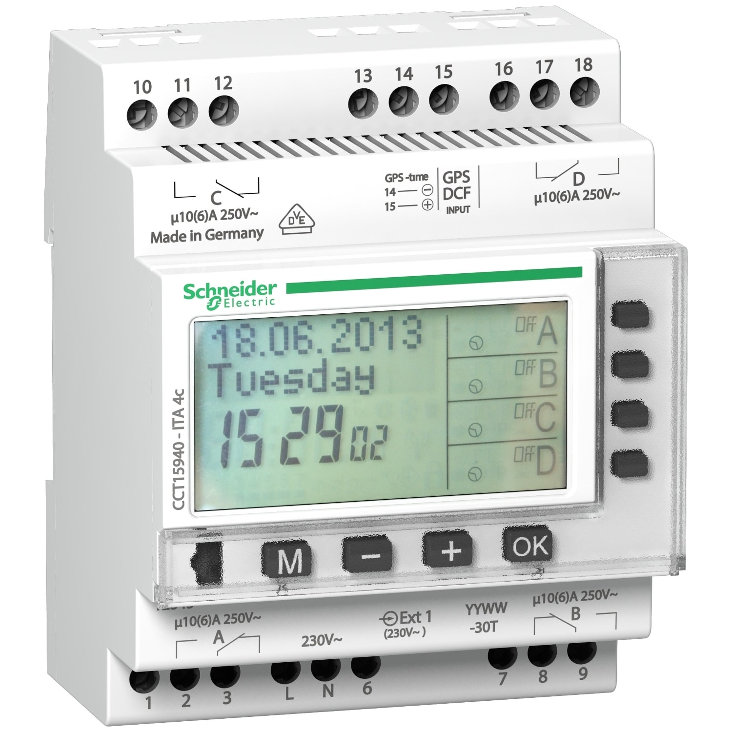 SCHNEIDER ELECTRIC - Interruttore orario digitale ITA, 24h+7giorni+1anno, 4 canali, con memoria