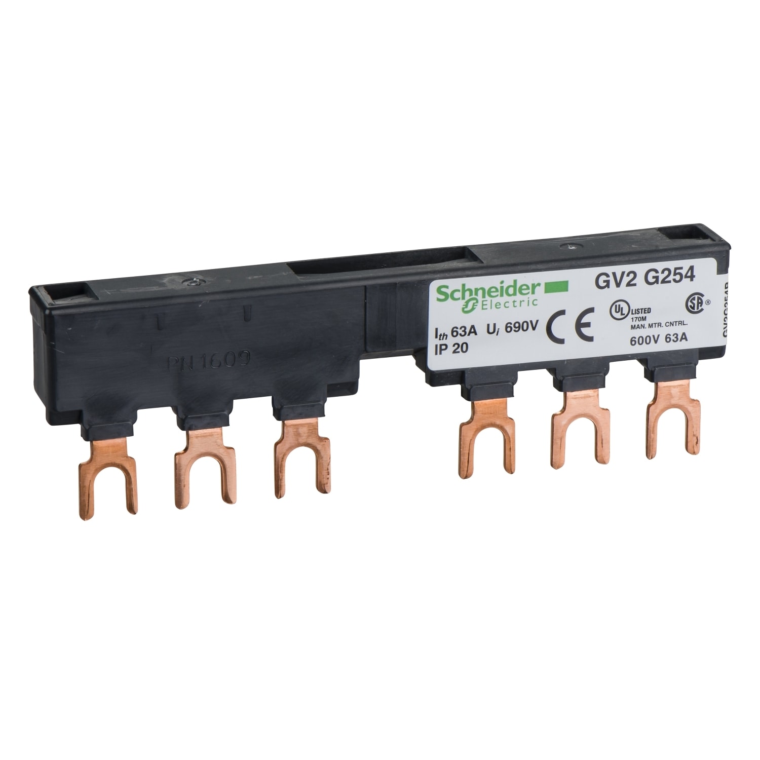SCHNEIDER ELECTRIC - Sbarra a 3 poli - 63 A - 2 derivazioni - Passo 54 mm