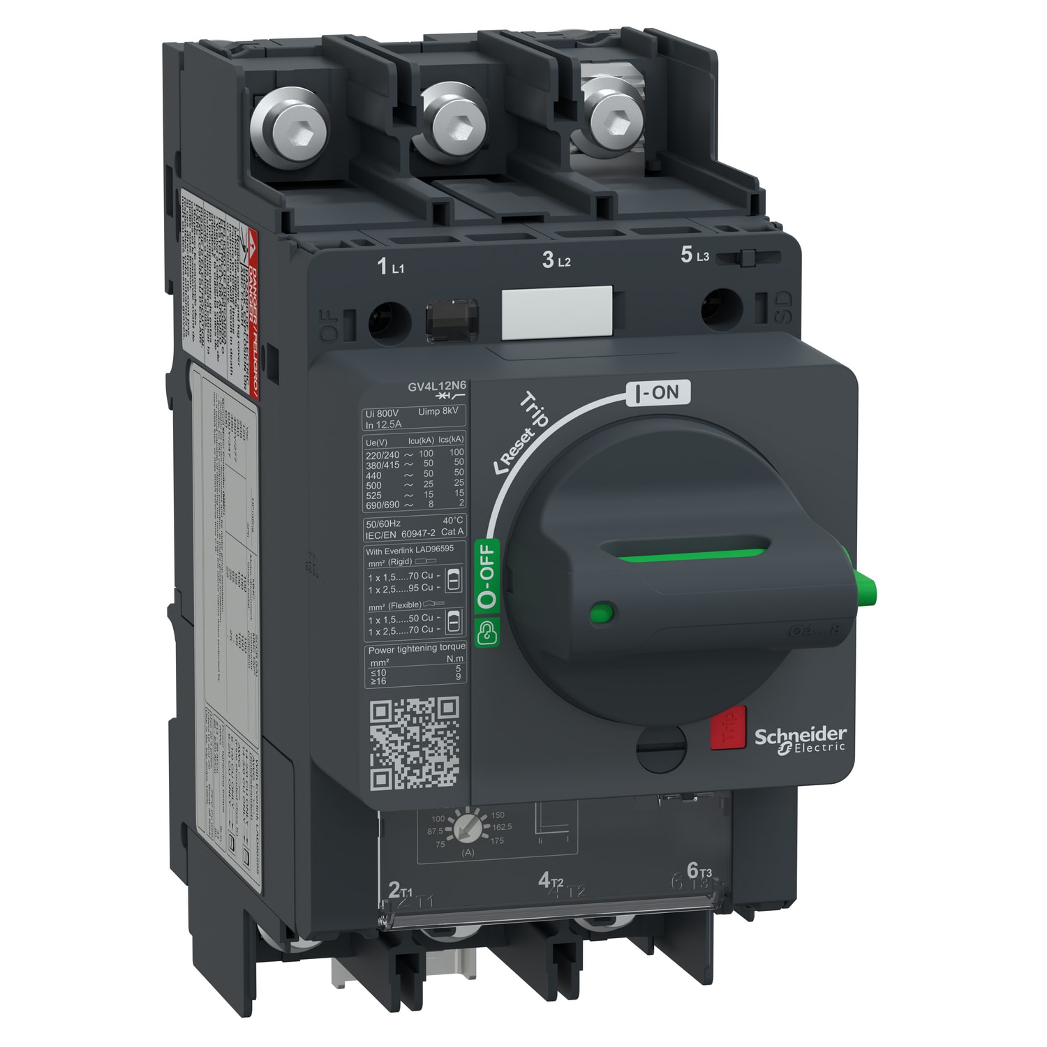 SCHNEIDER ELECTRIC - Interruttore automatico magnetico manovra rotativa, TeSys, GV4L, 5A Icu 50kA dado