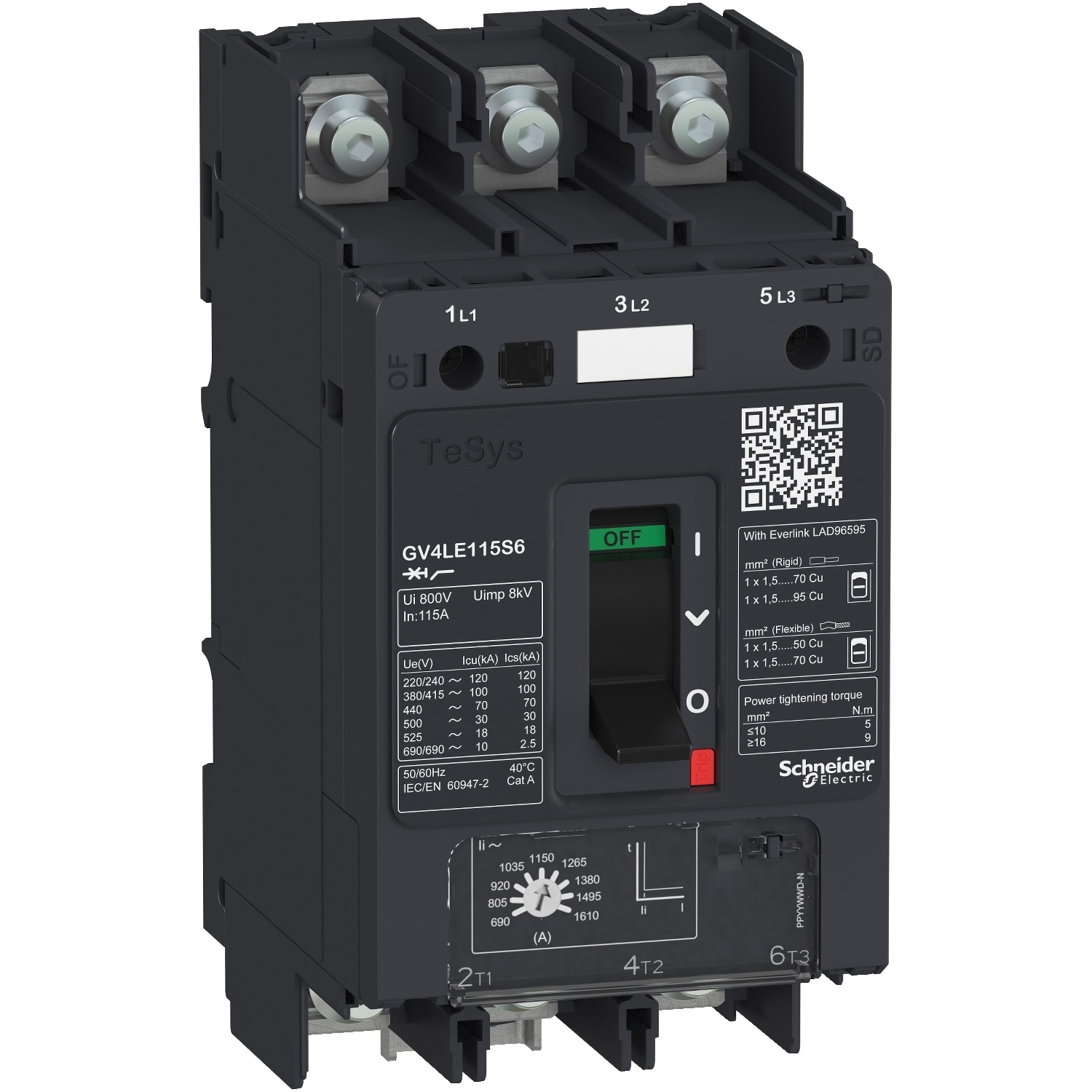 SCHNEIDER ELECTRIC - Interruttore automatico magnetico elettronico a leva, TeSys, GV4LE, 25A Icu 100kA dado