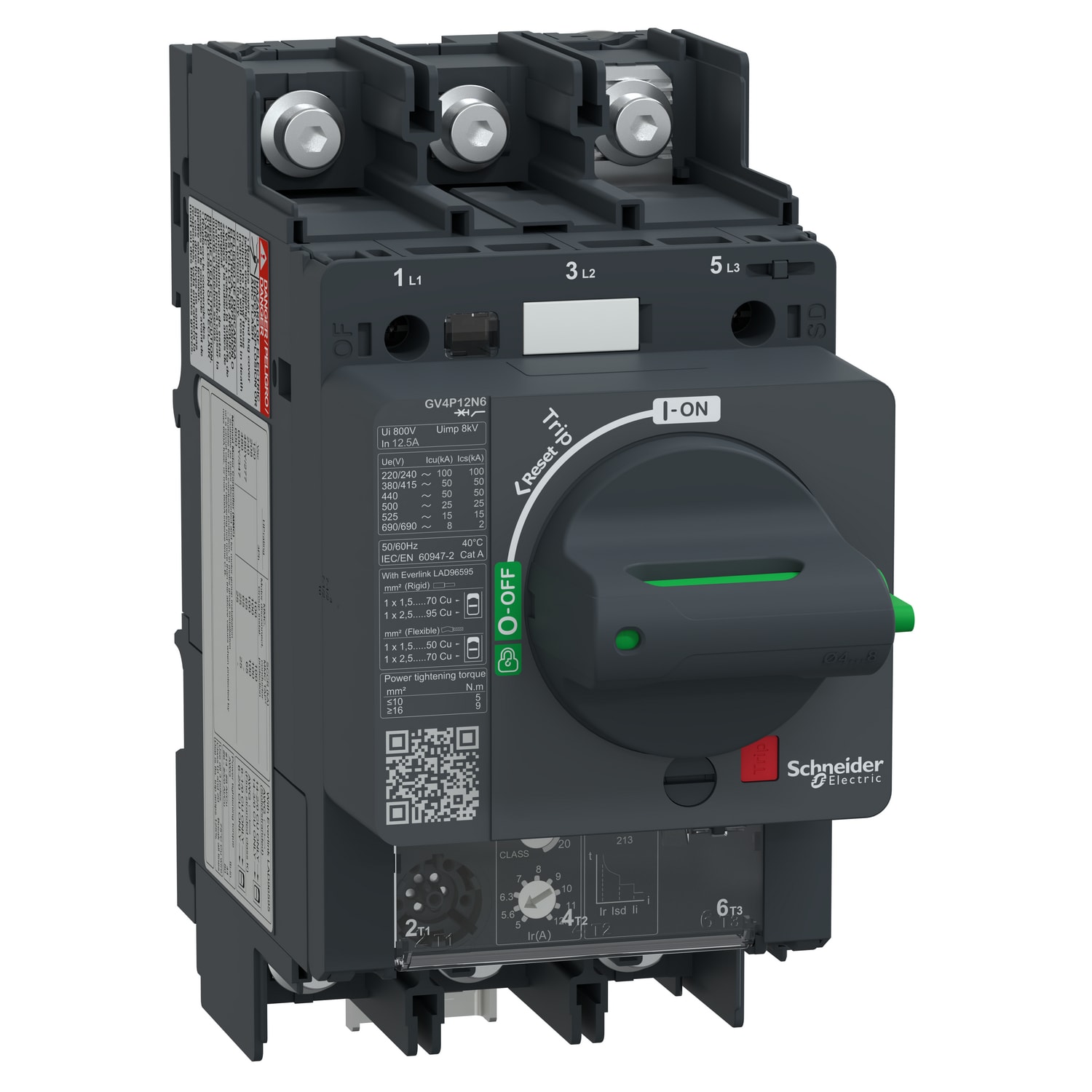 SCHNEIDER ELECTRIC - Interruttore automatico magnetotermico manovra rotativa, TeSys, GV4P, 12,5A Icu 50kA dado