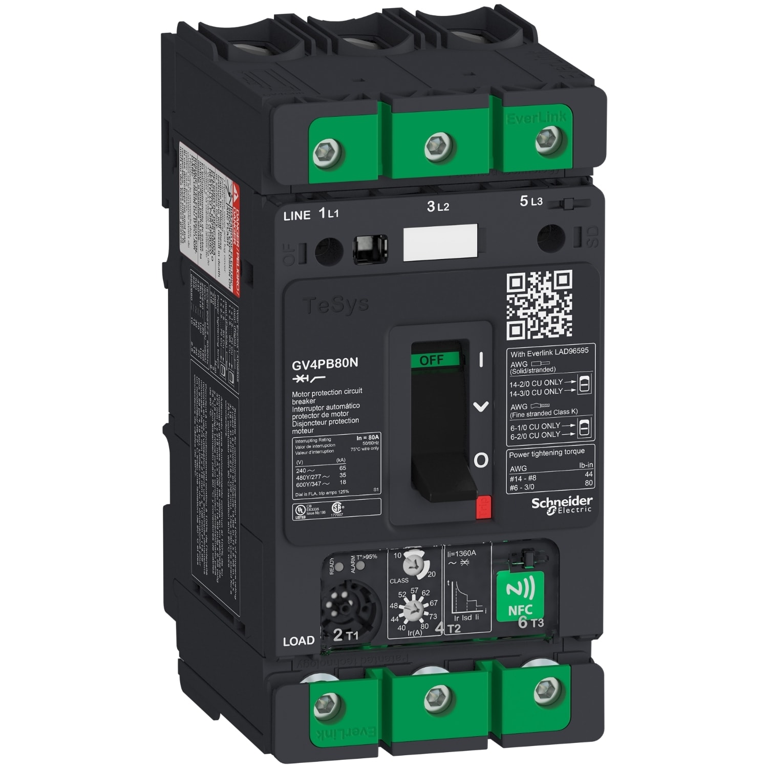 SCHNEIDER ELECTRIC - Interruttore automatico magnetotermico multifunzione TeSys GV4, 3P, 80 A, Icu 50 kA, UL489