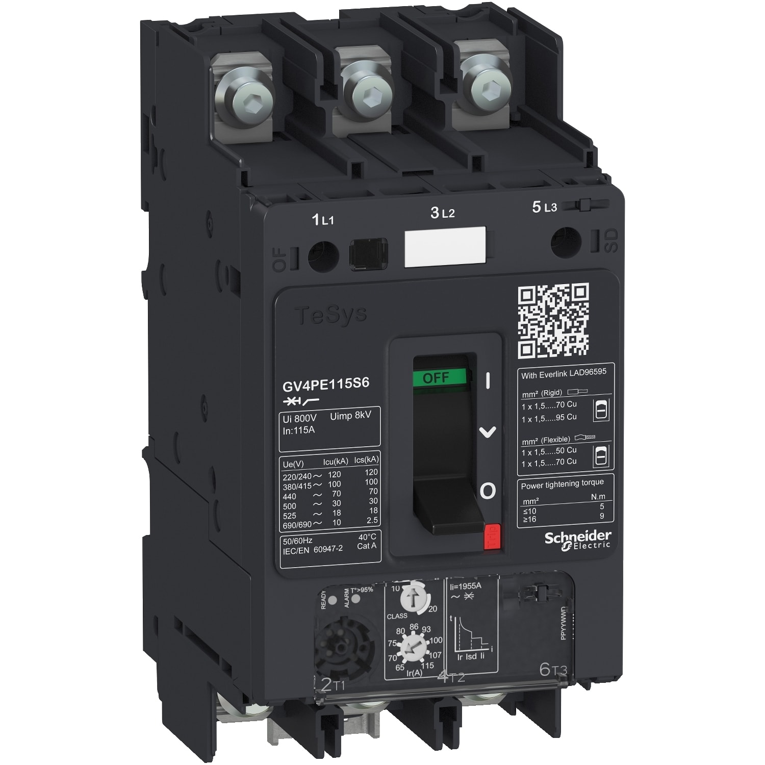 SCHNEIDER ELECTRIC - Interruttore automatico magnetotermico a leva, TeSys, GV4PE, 3,5A Icu 50kA dado