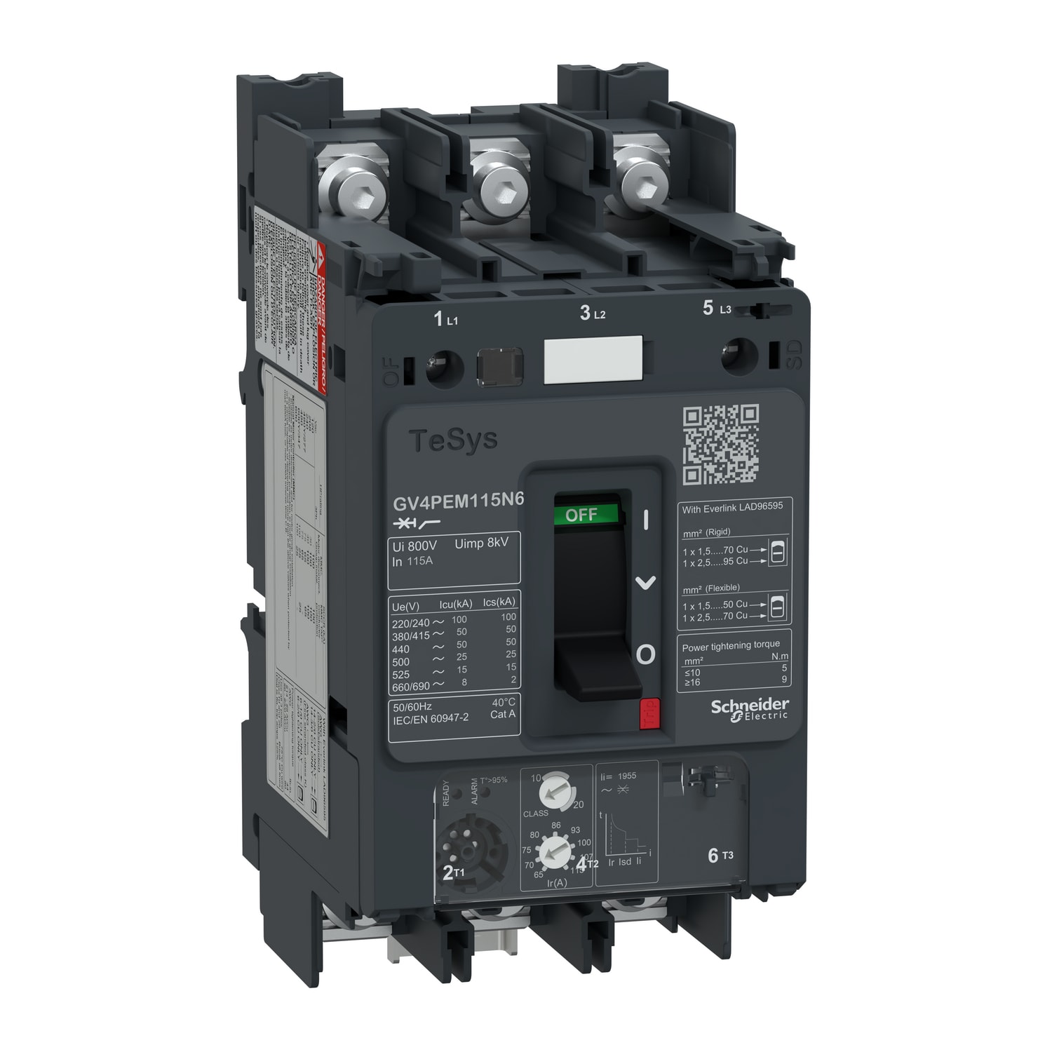 SCHNEIDER ELECTRIC - Interruttore automatico magnetotermico multifunzione a leva, TeSys, GV4PEM, 115A Icu 50kA dado