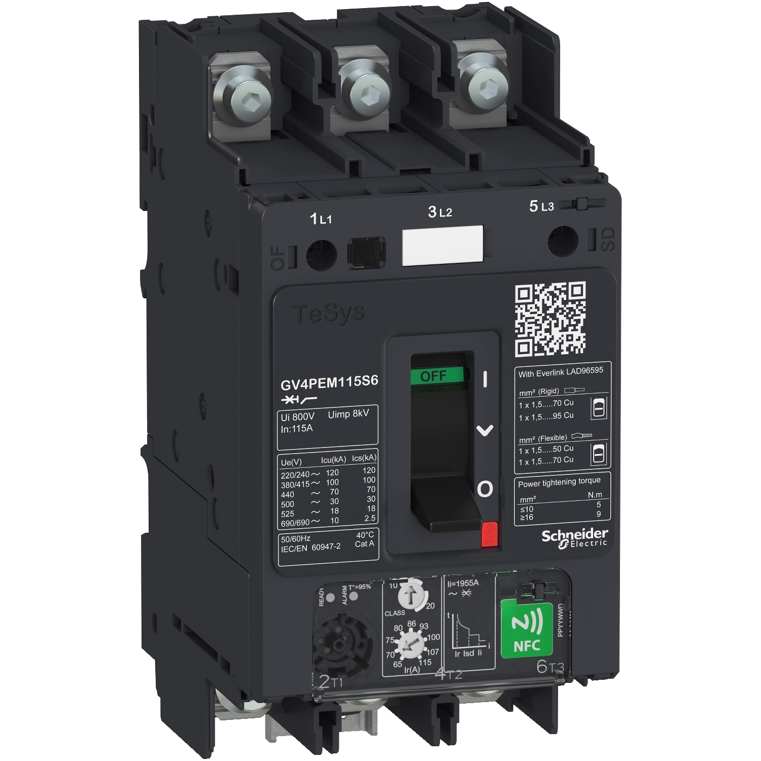 SCHNEIDER ELECTRIC - Interruttore automatico magnetotermico a leva, TeSys, GV4PE, 50A Icu 50kA dado