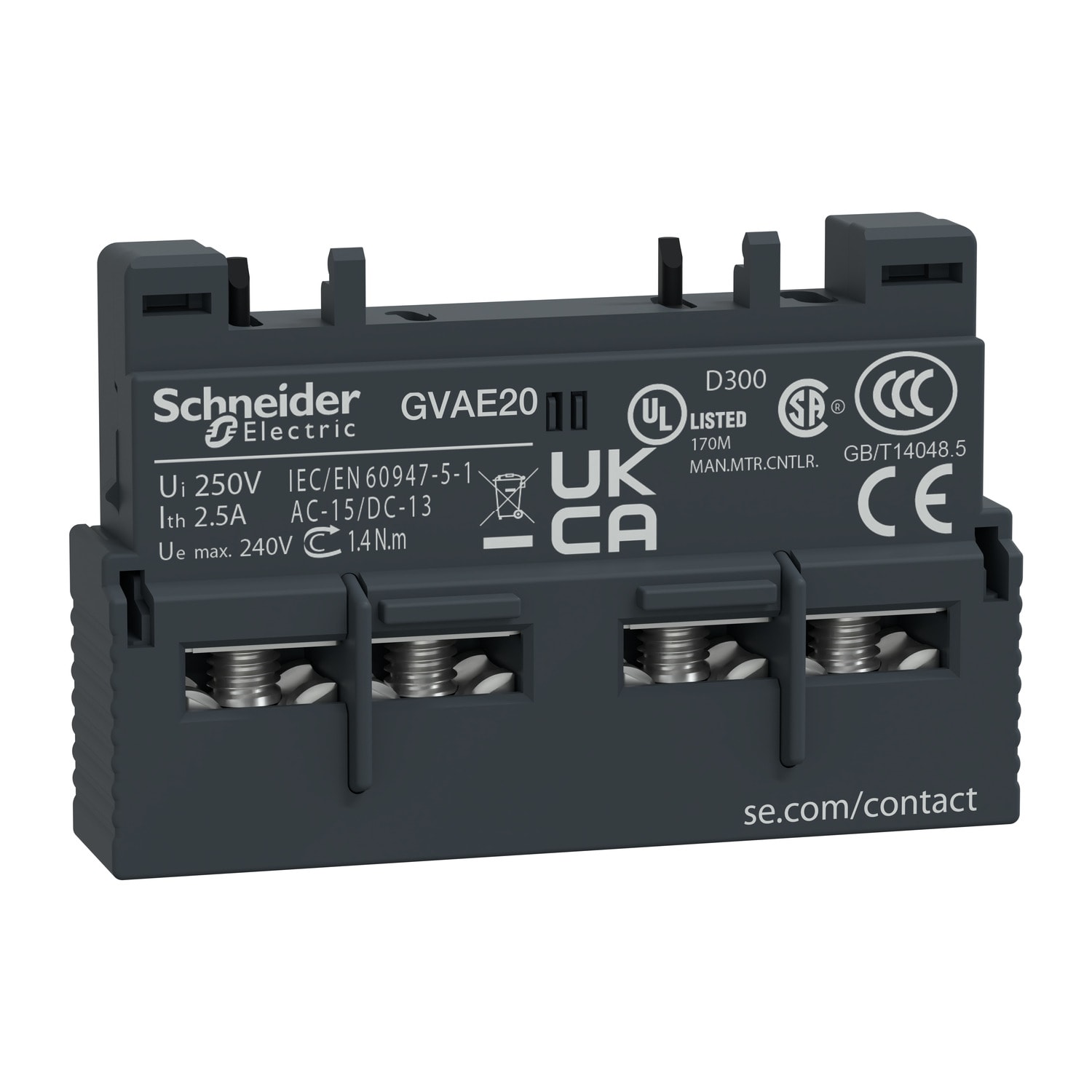 SCHNEIDER ELECTRIC - Contatti ausiliari istantanei TeSys GV - frontali 1NO 1NO -  viti serrafilo