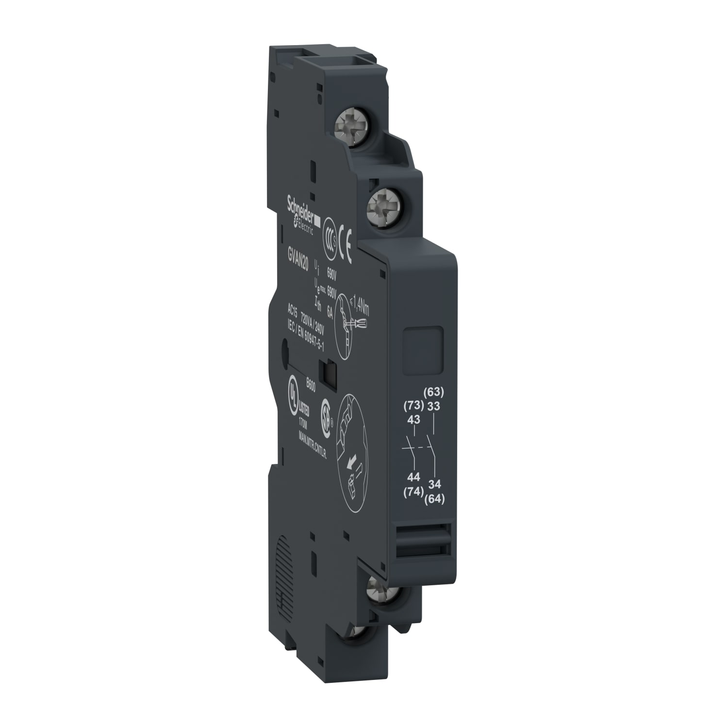 SCHNEIDER ELECTRIC - Contatti ausiliari istantanei, TeSys, GV2/GV3, 1 NO - 1 NO connessioni viti serrafilo