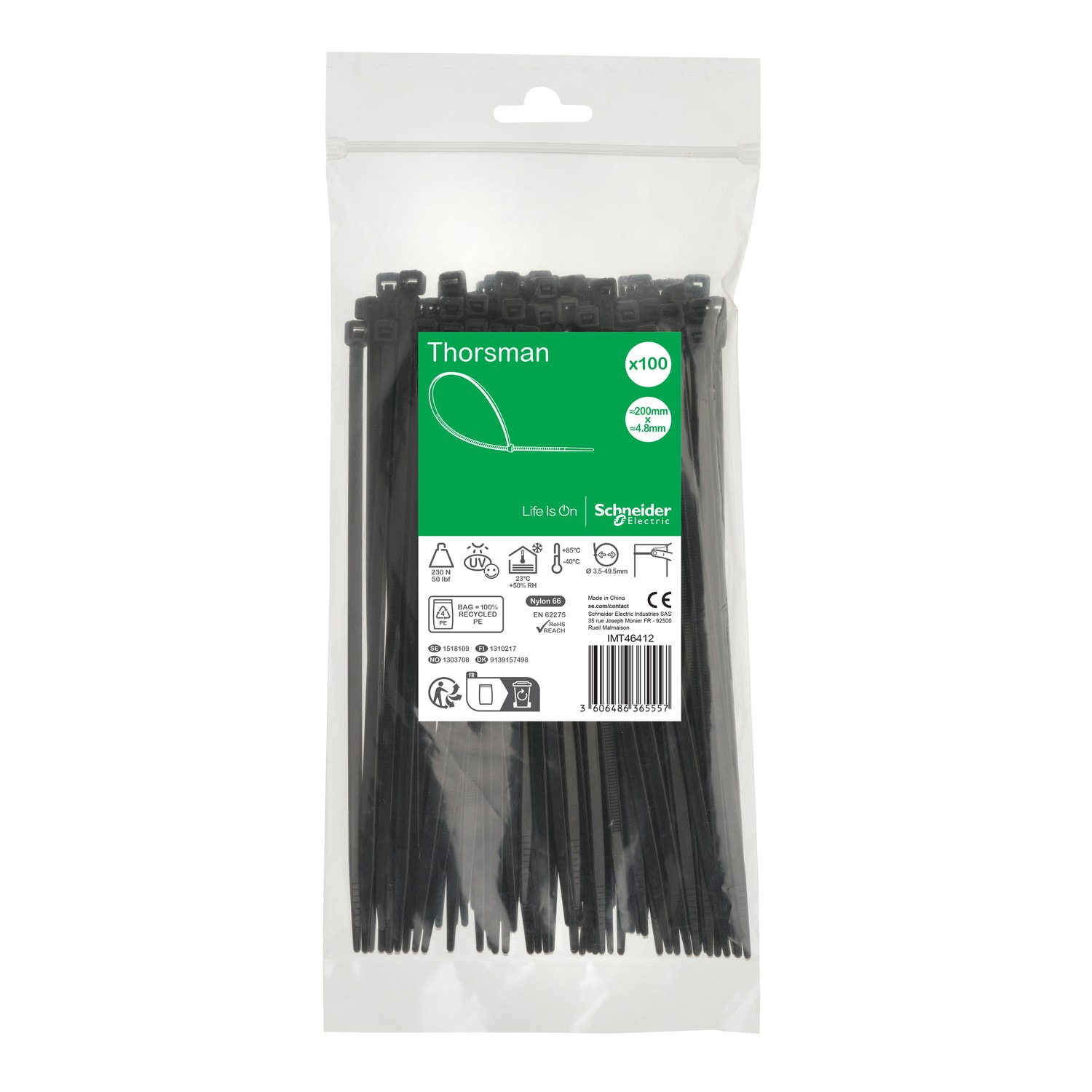 SCHNEIDER ELECTRIC - Accessori, Mureva Tube & Fix, Fascette di Cablaggio, 200x4.8mm, nero - [prezzo per 100 pz]