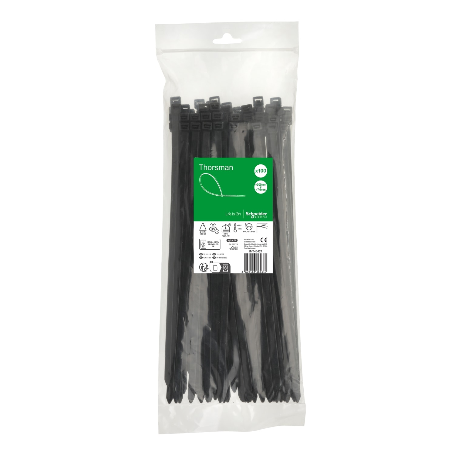 SCHNEIDER ELECTRIC - Accessori, Mureva Tube & Fix, Fascette di Cablaggio, 300x7.6mm, nero - [prezzo per 100 pz]