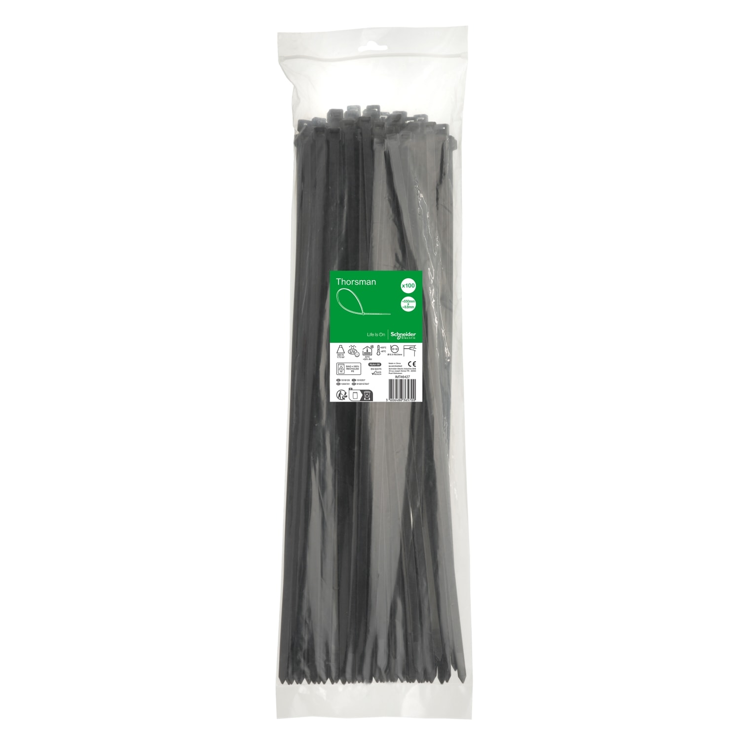 SCHNEIDER ELECTRIC - Accessori, Mureva Tube & Fix, Fascette di Cablaggio, 550x8.8mm, nero - [prezzo per 100 pz]