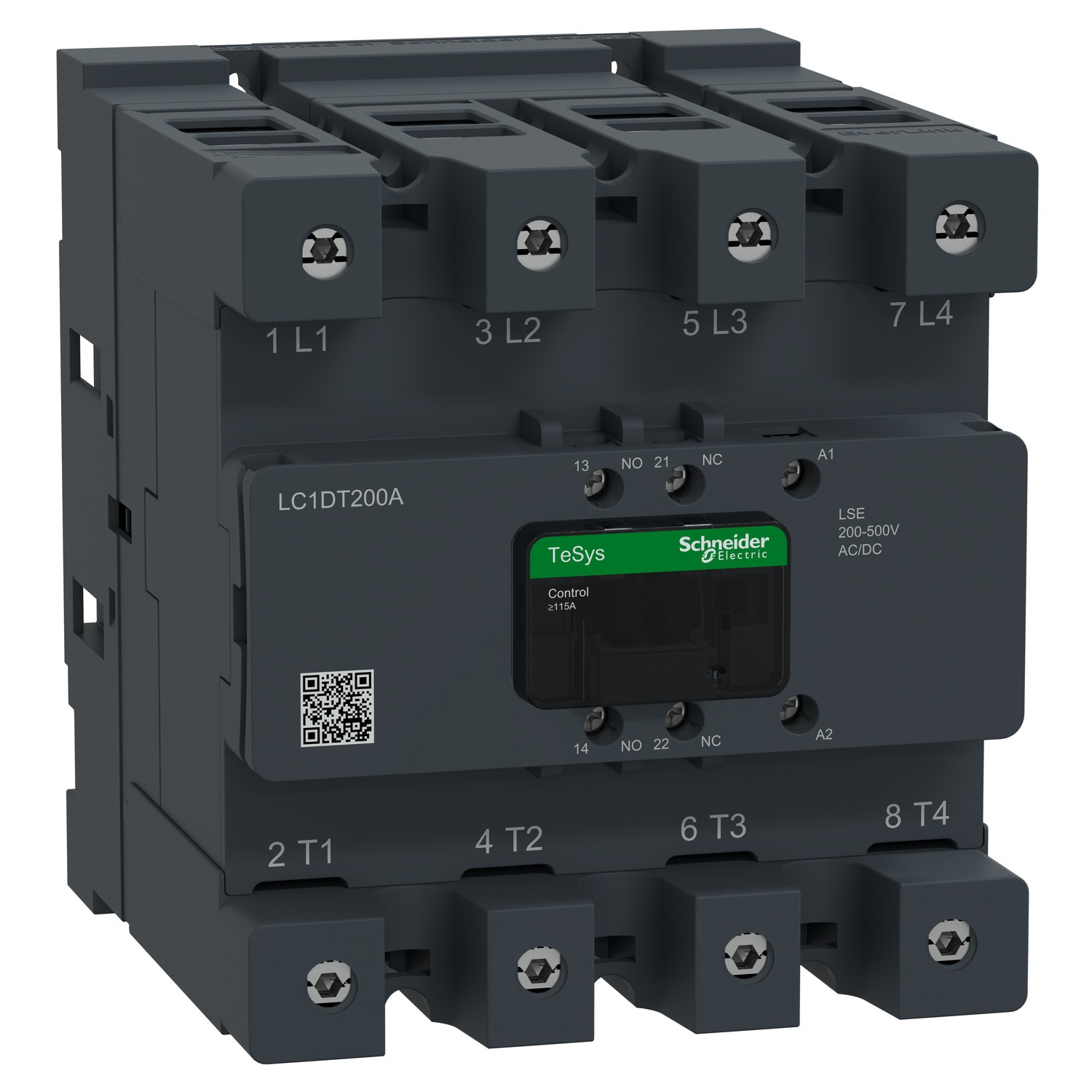 SCHNEIDER ELECTRIC - Contattore, Tesys deca Advanced, 4P4NO, AC-1, 440V, 200A, bobina 200-500V ACDC, connettore
