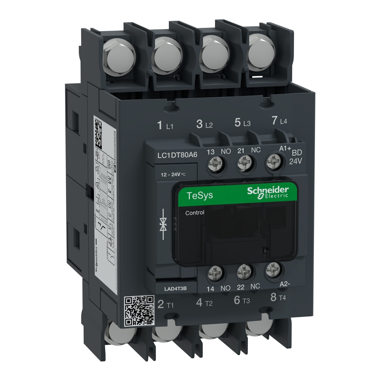 SCHNEIDER ELECTRIC - Contactor, TeSys Deca, 4P(4 NO), AC-1, <=440V, 80A, 24V DC standard coil, ring-lug terminals