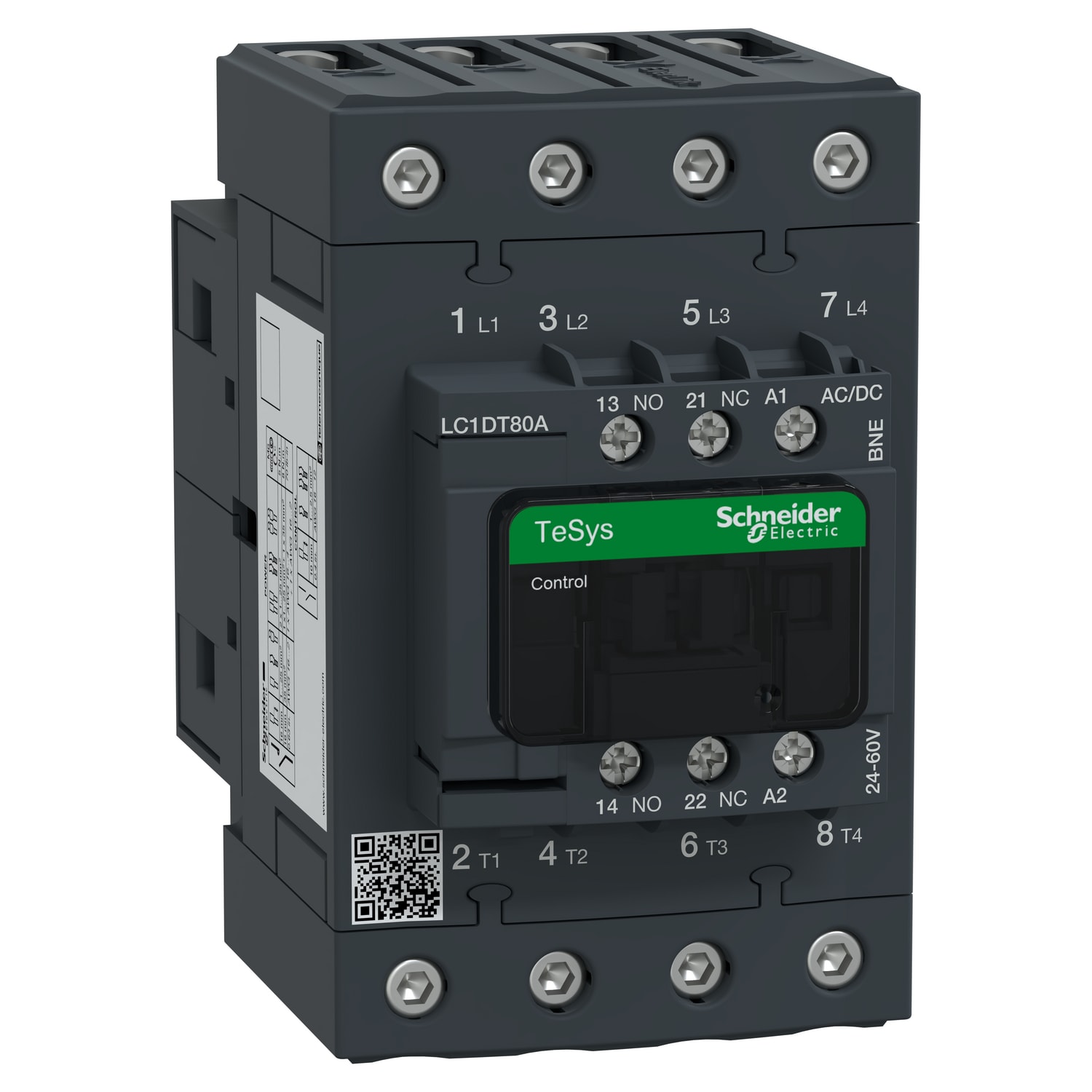 SCHNEIDER ELECTRIC - Contattore, TeSys Deca, 4P(4NO), AC-1, <=440V, 80A, bobina 24...60V AC/DC connessioni a vite EverLink BTR