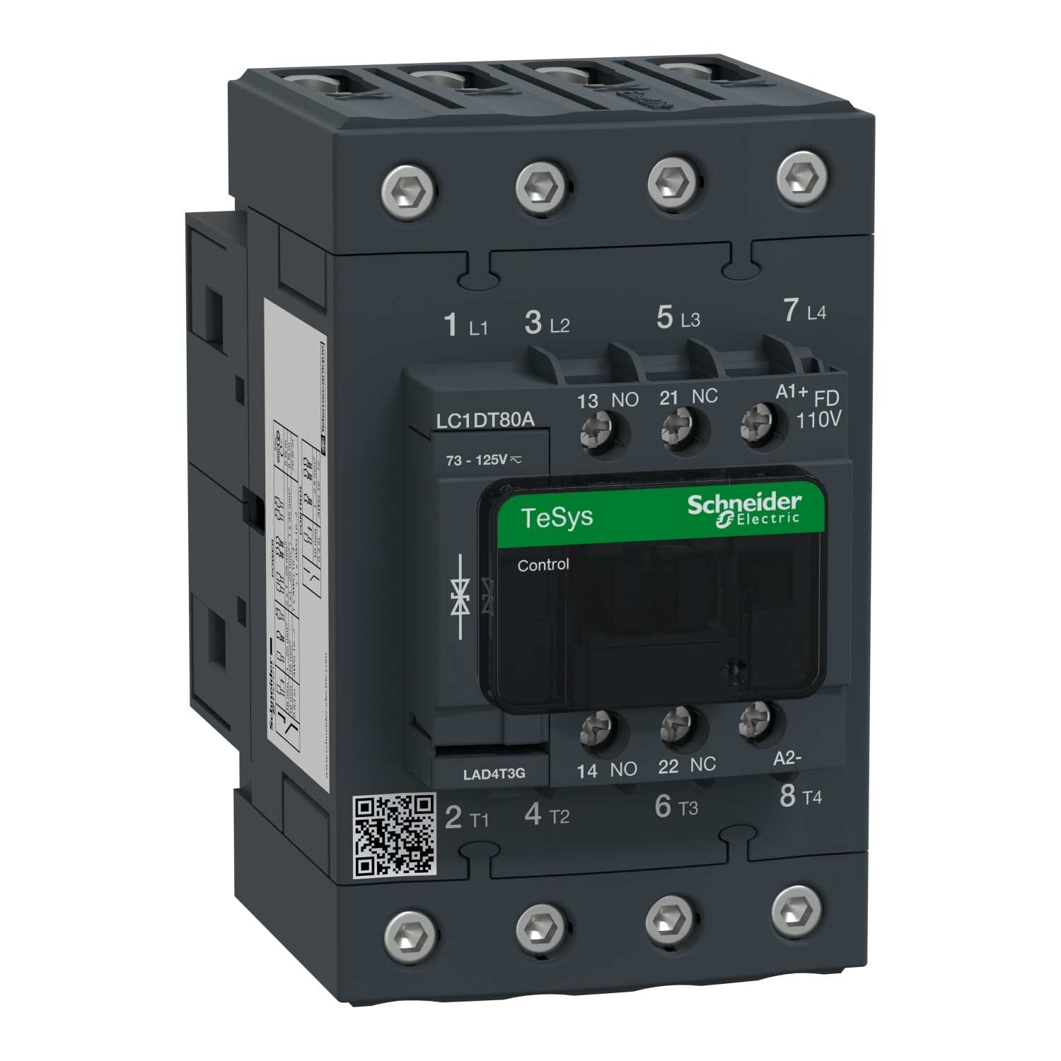 SCHNEIDER ELECTRIC - Contattore TeSys LC1D - 4 poli - CA-3- 440V CA - 80A - Bobina 100V CC