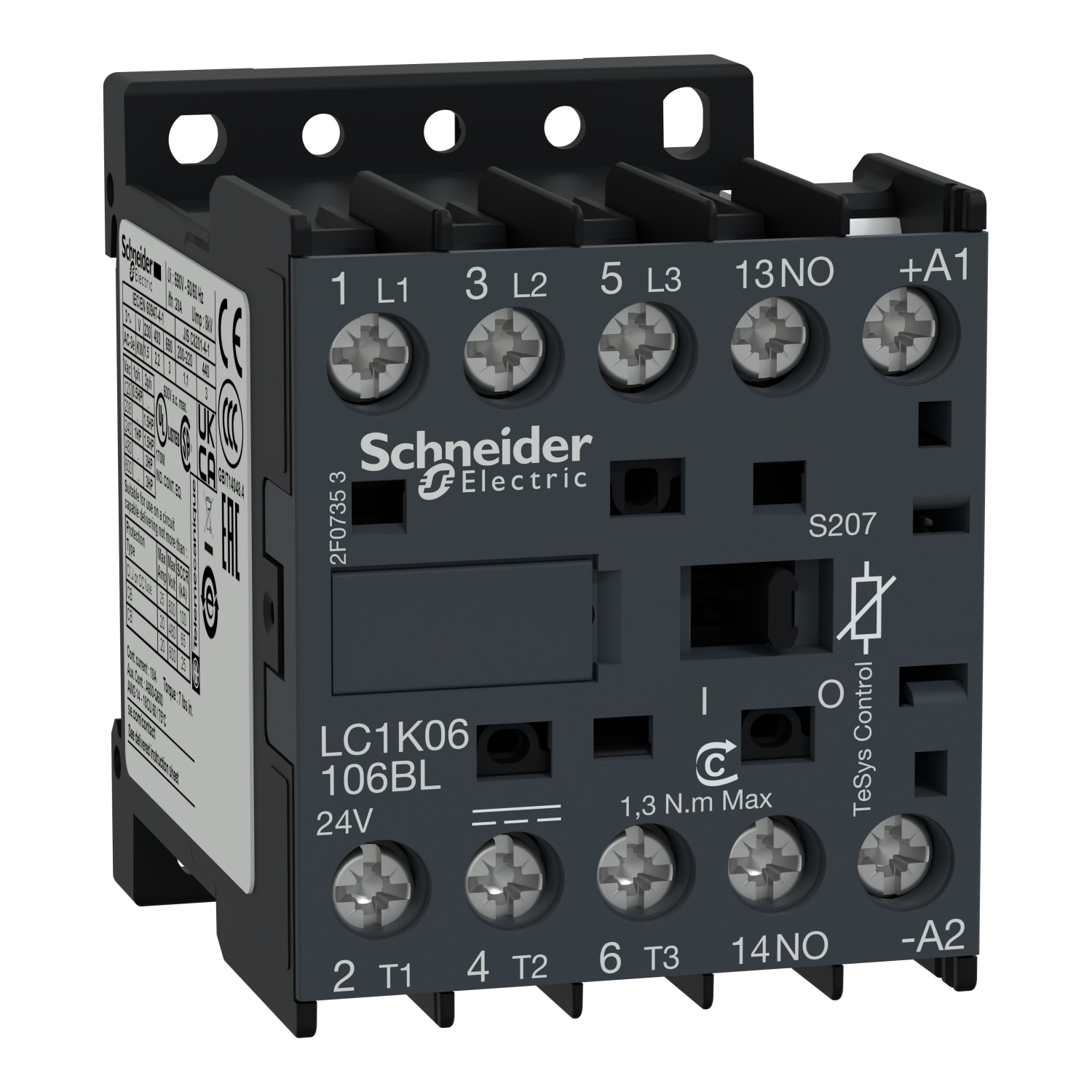 SCHNEIDER ELECTRIC - Contattore, TeSys K, 3P, AC-3 <=440V 6A, 1NO ausiliario, bobina basso assorbimento 24V DC