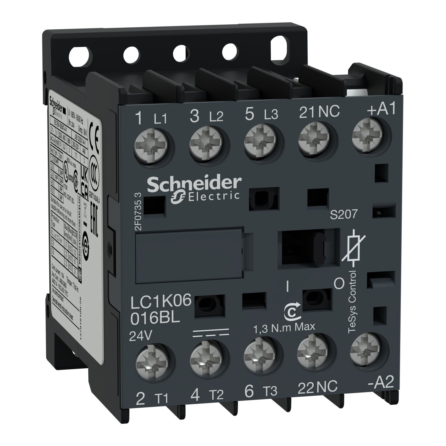 SCHNEIDER ELECTRIC - Contattore, TeSys K, 3P, AC-3 <=440V 9A, 1NC ausiliario,bobina basso assorbimento 24V DC