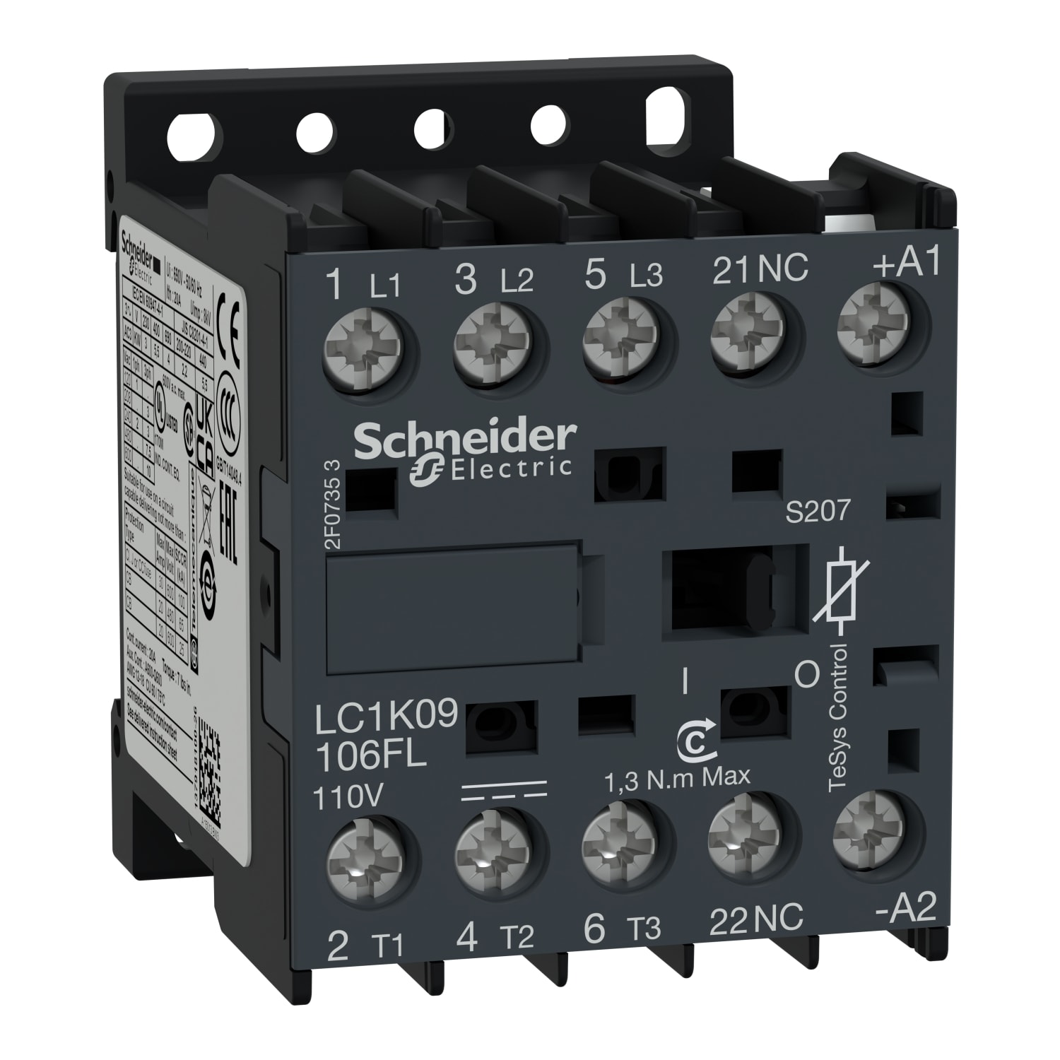 SCHNEIDER ELECTRIC - Contattore, TeSys K, 3P, AC-3 <=440V 9A, 1NO ausiliario, bobina a basso assorbimento 110V DC