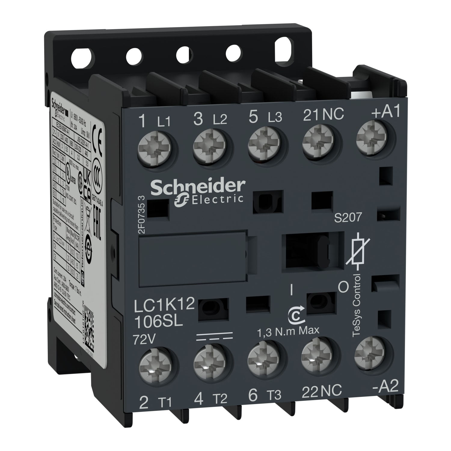 SCHNEIDER ELECTRIC - Contattore, TeSys K, 3P, AC-3 <=440V 12A, 1NO ausiliario, bobina basso assorbimento 72V DC