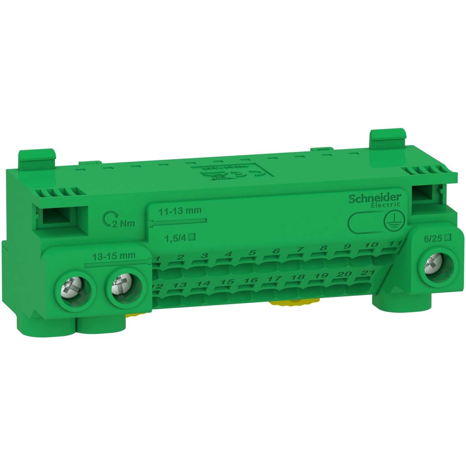 SCHNEIDER ELECTRIC - Morsettiera di terra isolata, Resi9, Linergy, collegamenti vite, collegamento senza vite, 24 fori, 3x25 mm+ 21x4 mm
