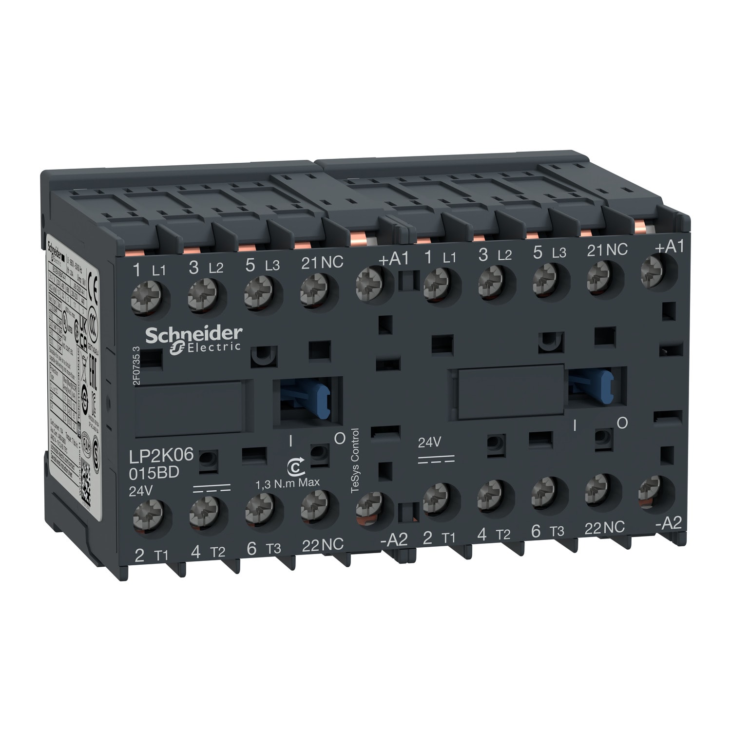 SCHNEIDER ELECTRIC - Teleinvertitore, TeSys K, 3P, AC-3/AC-3e,440V 9A, 1NC,bobina  bobina 24V DC, pin saldati