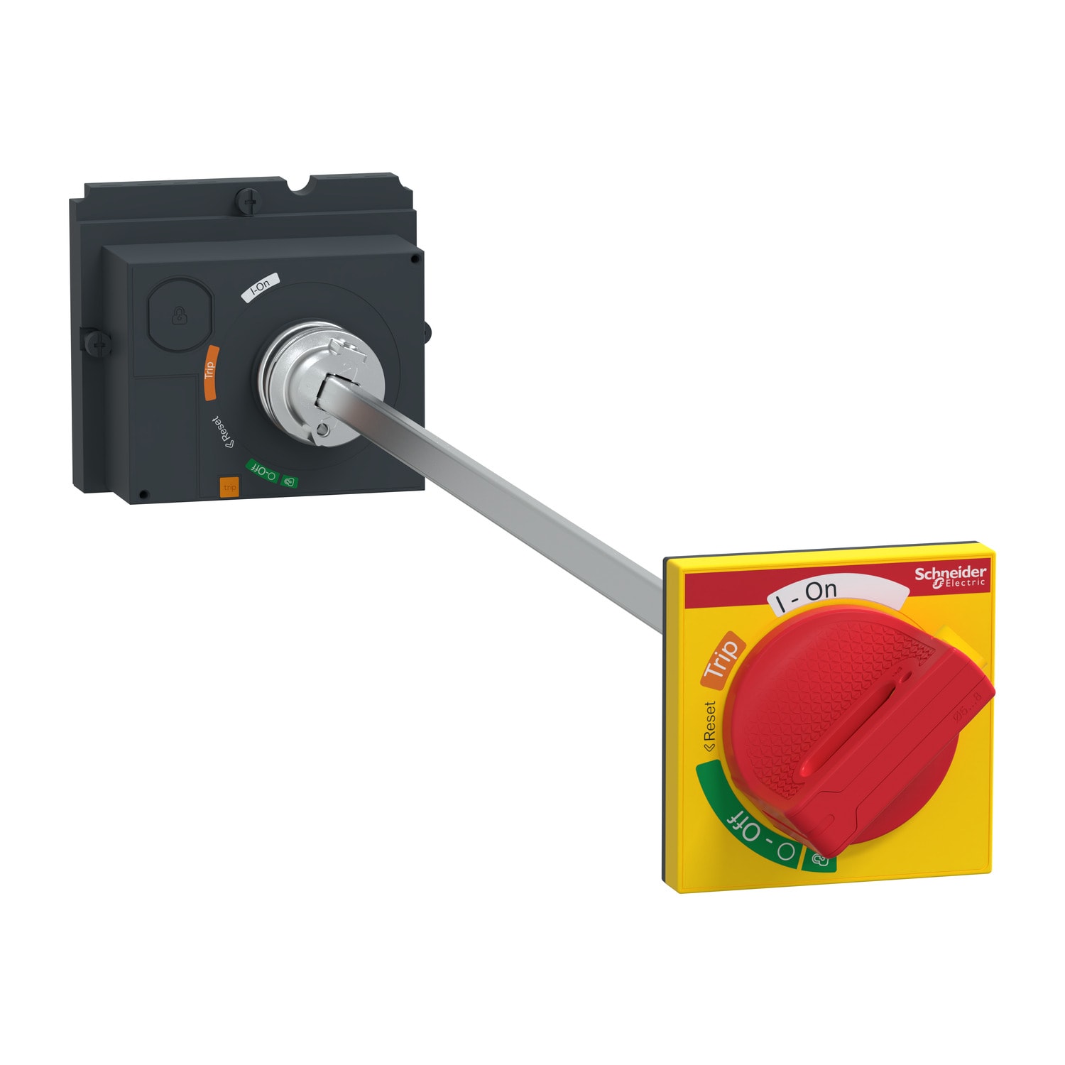 SCHNEIDER ELECTRIC - Manovra rotativa rinviata, compatta NSX100/160/250, manovra rossa su fronte giallo, lunghezza albero da 185 mm a 600 mm, IP55