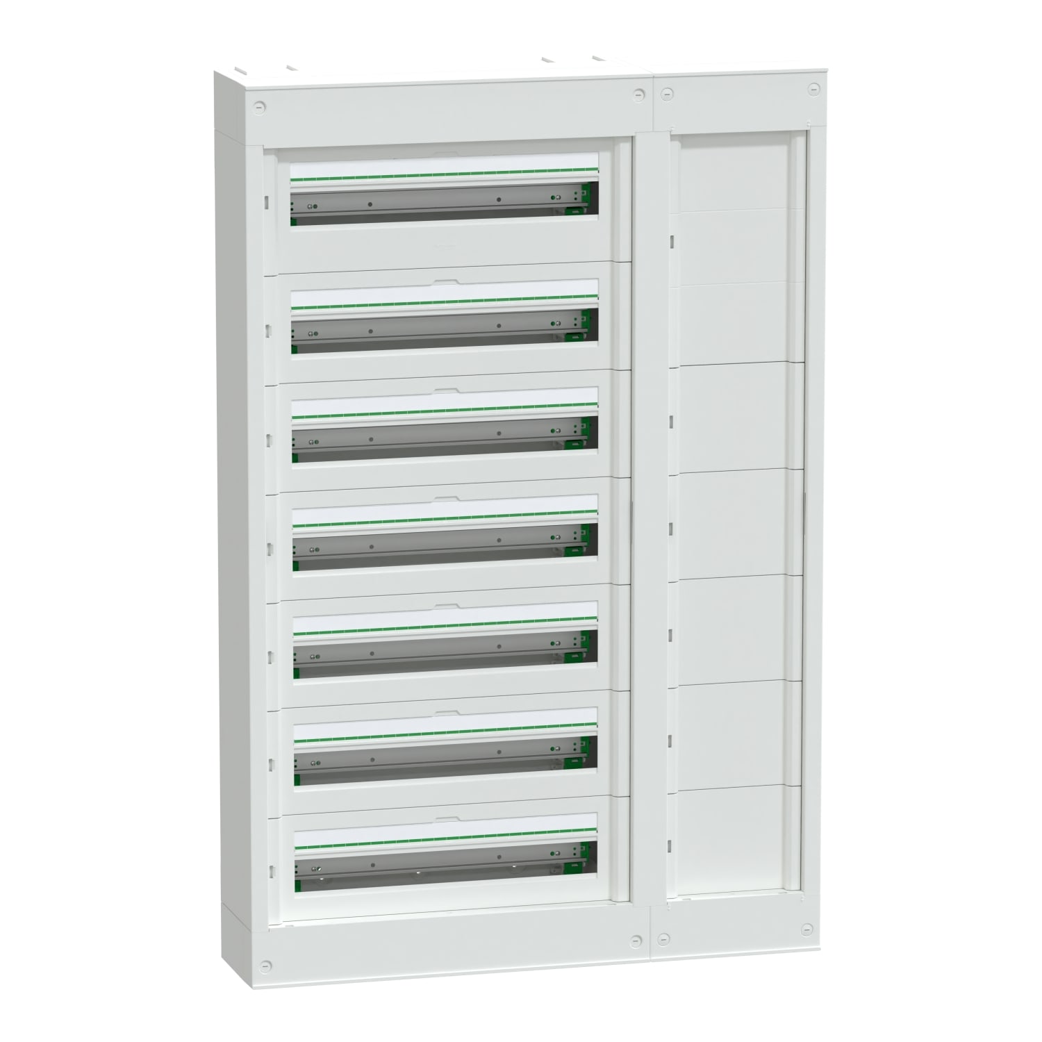 SCHNEIDER ELECTRIC - Centralino per apparecchi modulari con canalina laterale, PrismaSeT S, parete, 7 x 24 moduli, 1 morsettiera di terra, senza porta