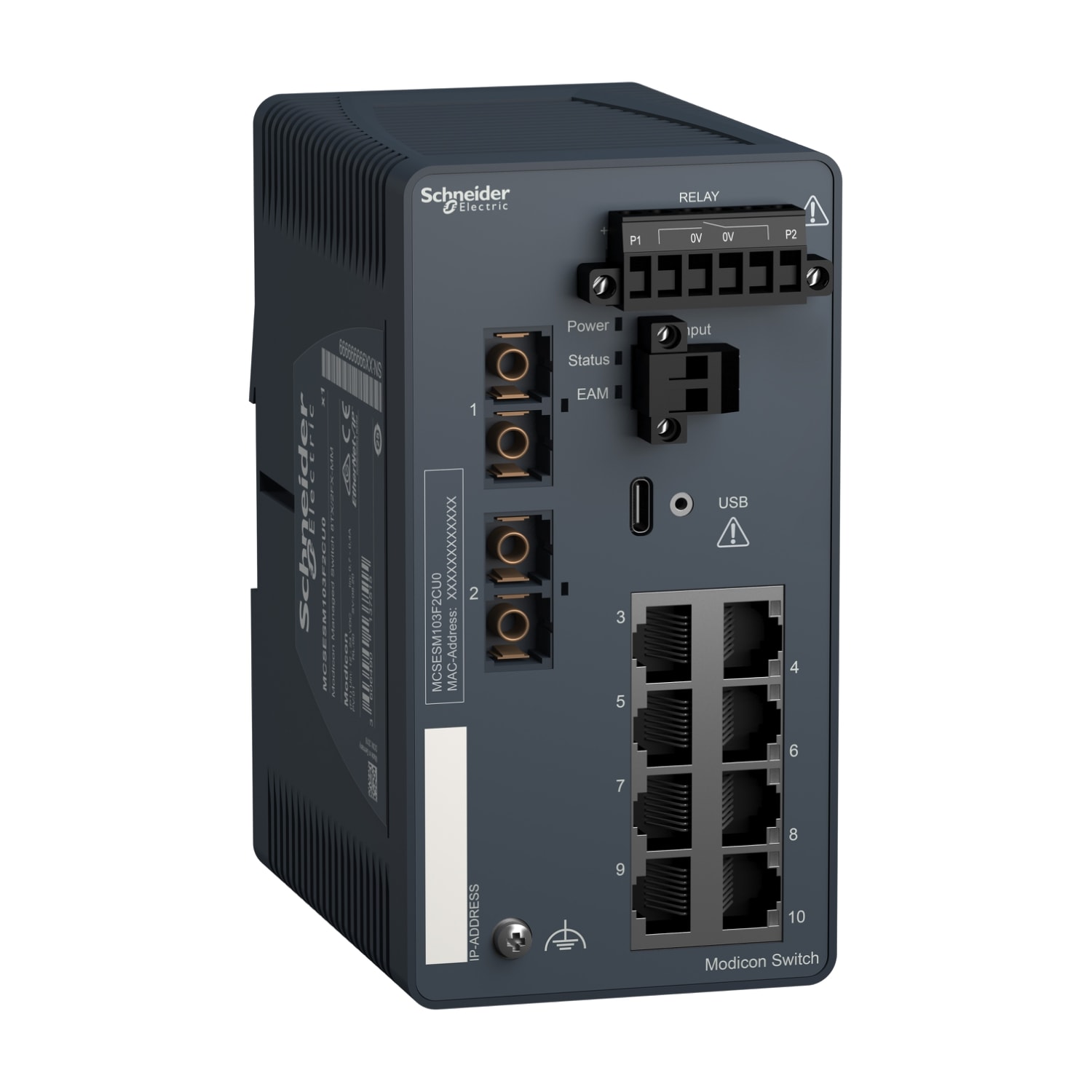 SCHNEIDER ELECTRIC - switch di rete, rete Modicon, gestito, 8 porte per rame con 2 porte per fibra ottica, multimodale