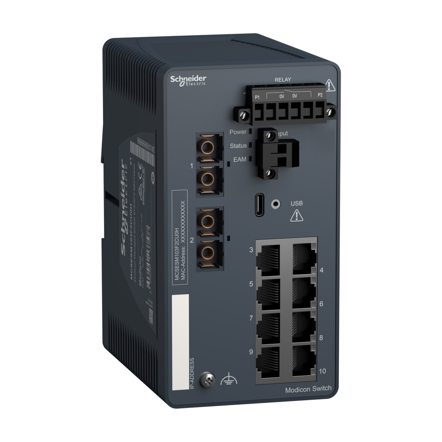 SCHNEIDER ELECTRIC - switch di rete, rete Modicon, gestito, 8 porte per rame con 2 porte per fibra ottica, multimodale, rigido