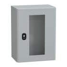 SCHNEIDER ELECTRIC - Cassetta in acciaio montata a parete, PanelSeT S3D, porta trasparente, senza piastra di montaggio, 400x300x200mm, IP66, IK08