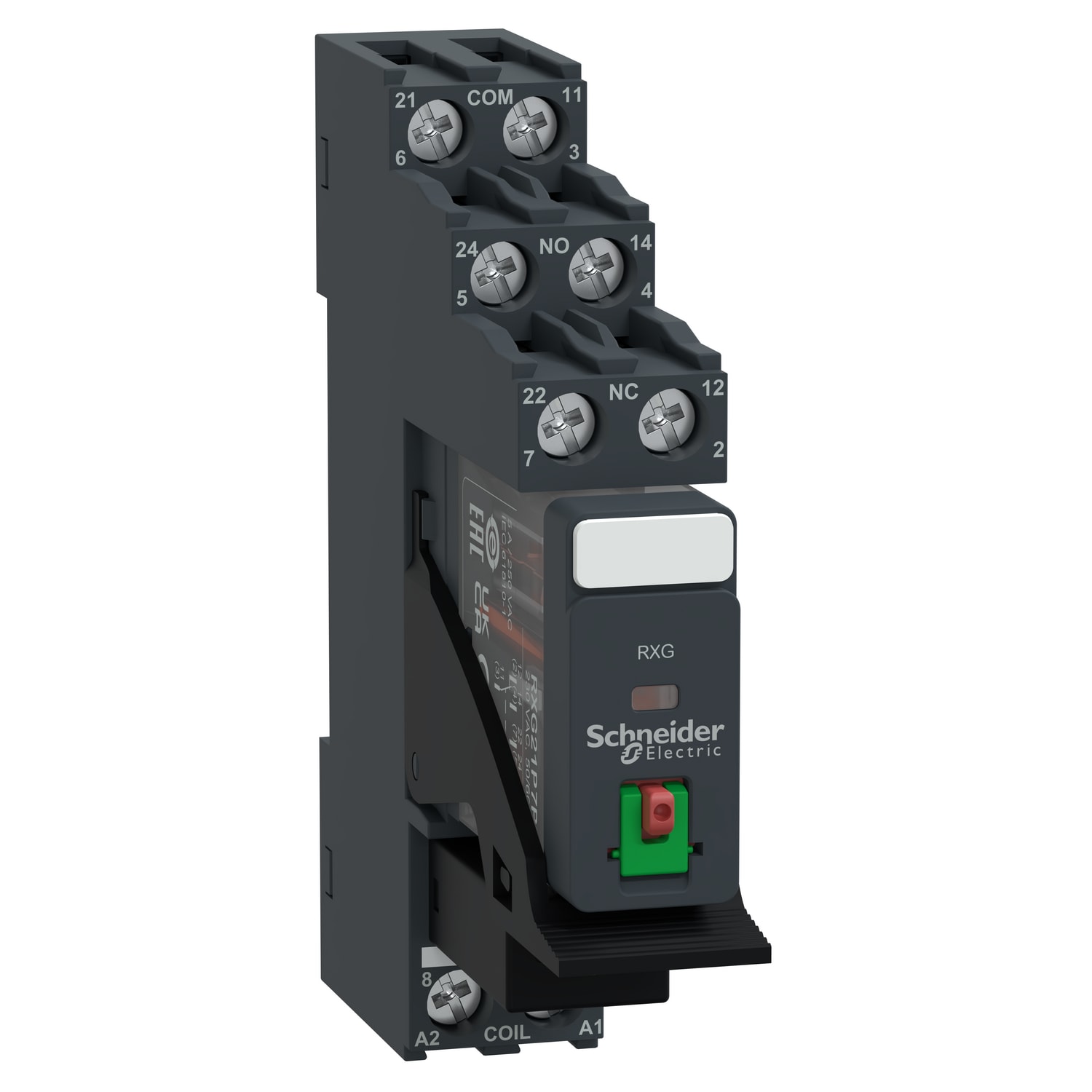 SCHNEIDER ELECTRIC - Relè RXG con pulsante di test complete di base 2NC/NO 5A 230VAC + varistore