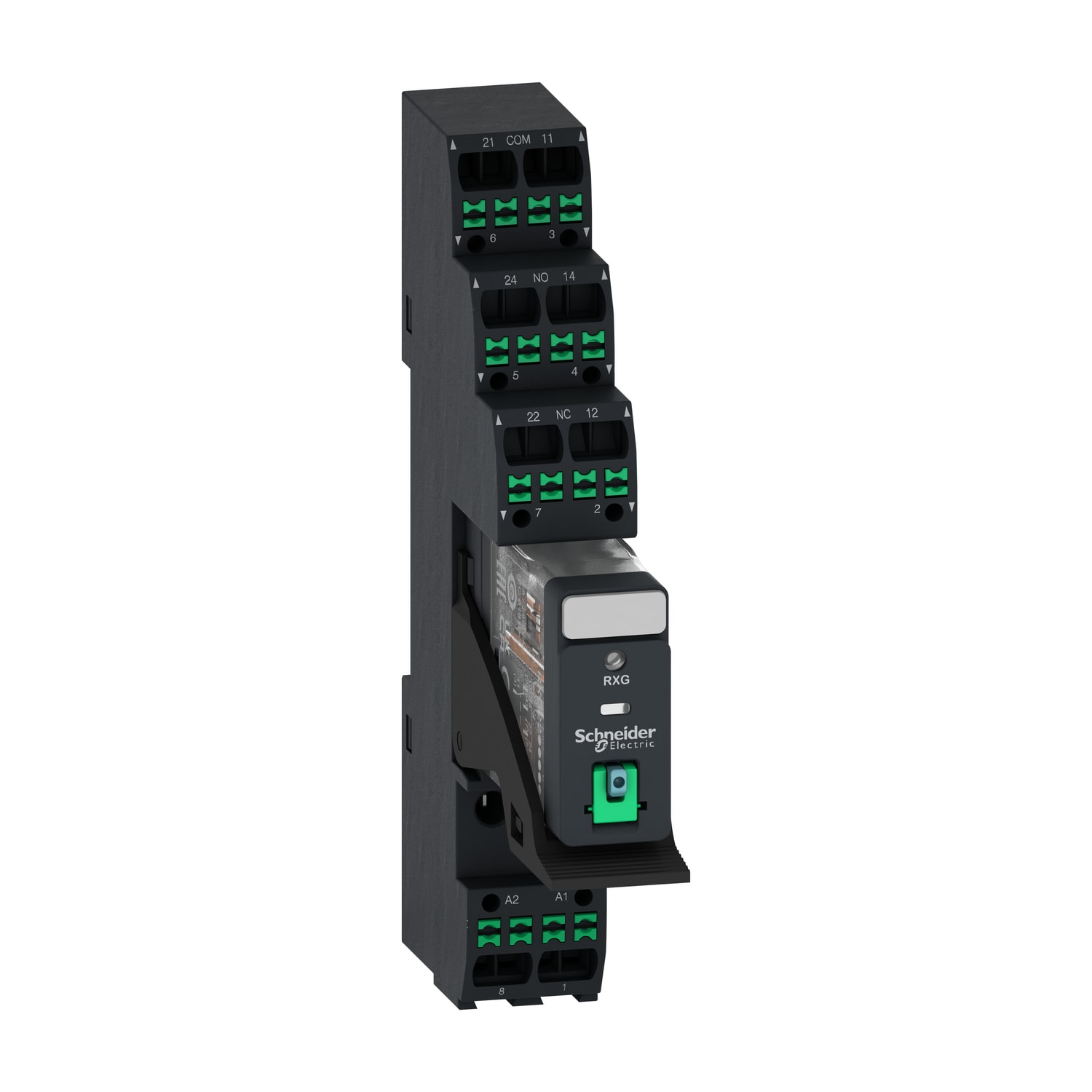 SCHNEIDER ELECTRIC - interfaccia relè a innesto preassemblato con base, relè elettromeccanici Harmony, 5A, 2NC/NO, LED, con pulsante di prova bloccabile, push-in, 24V DC