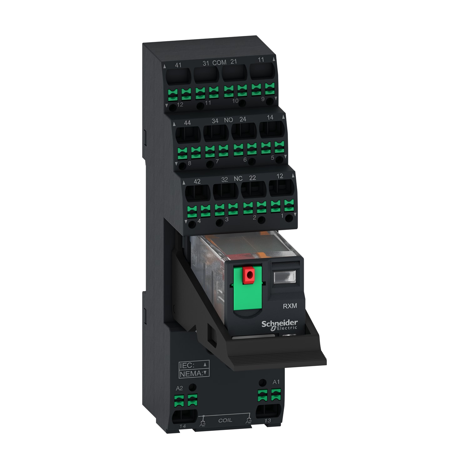 SCHNEIDER ELECTRIC - Relè in miniatura preassemblati con base, relè elettromeccanici Harmony, 12A, 2NC/NO, LED, pulsante di prova bloccabile, push-in, 24V AC