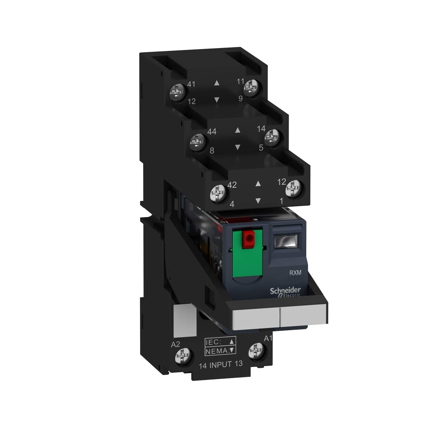 SCHNEIDER ELECTRIC - Relè RXM-pulsante test+LED pre-montato-base contatti separati-2NC/NO 12A 24Vca